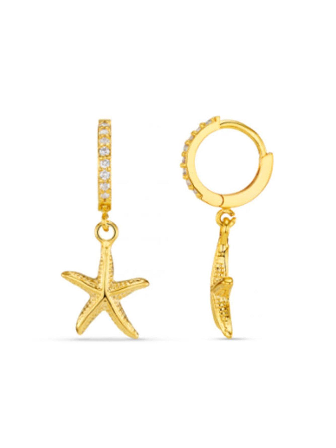 Image 2 of 3 of Orelia Pave & Starfish Micro Hoop Earrings