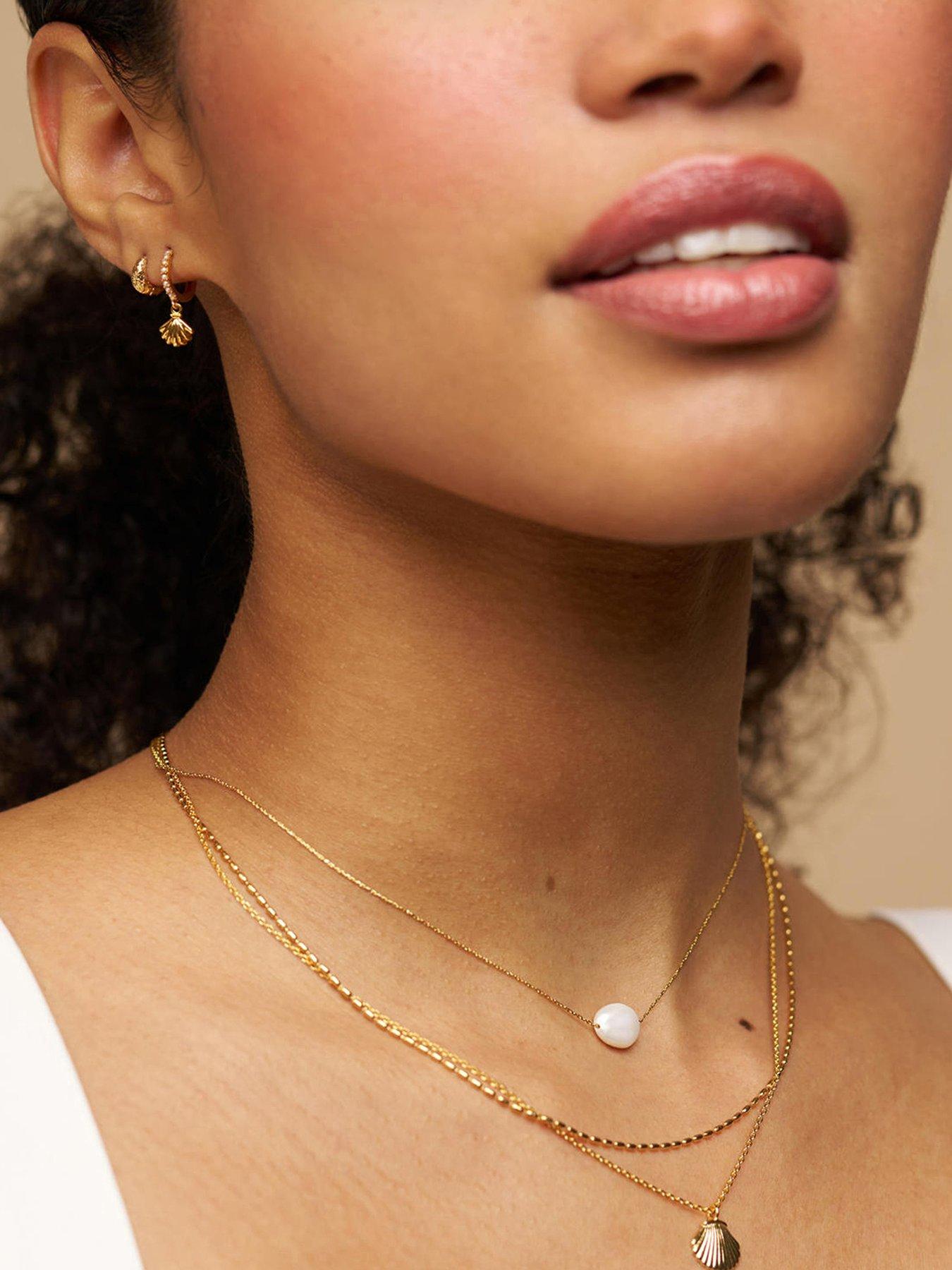 Orelia Pearl & Shell Micro Hoop Earrings