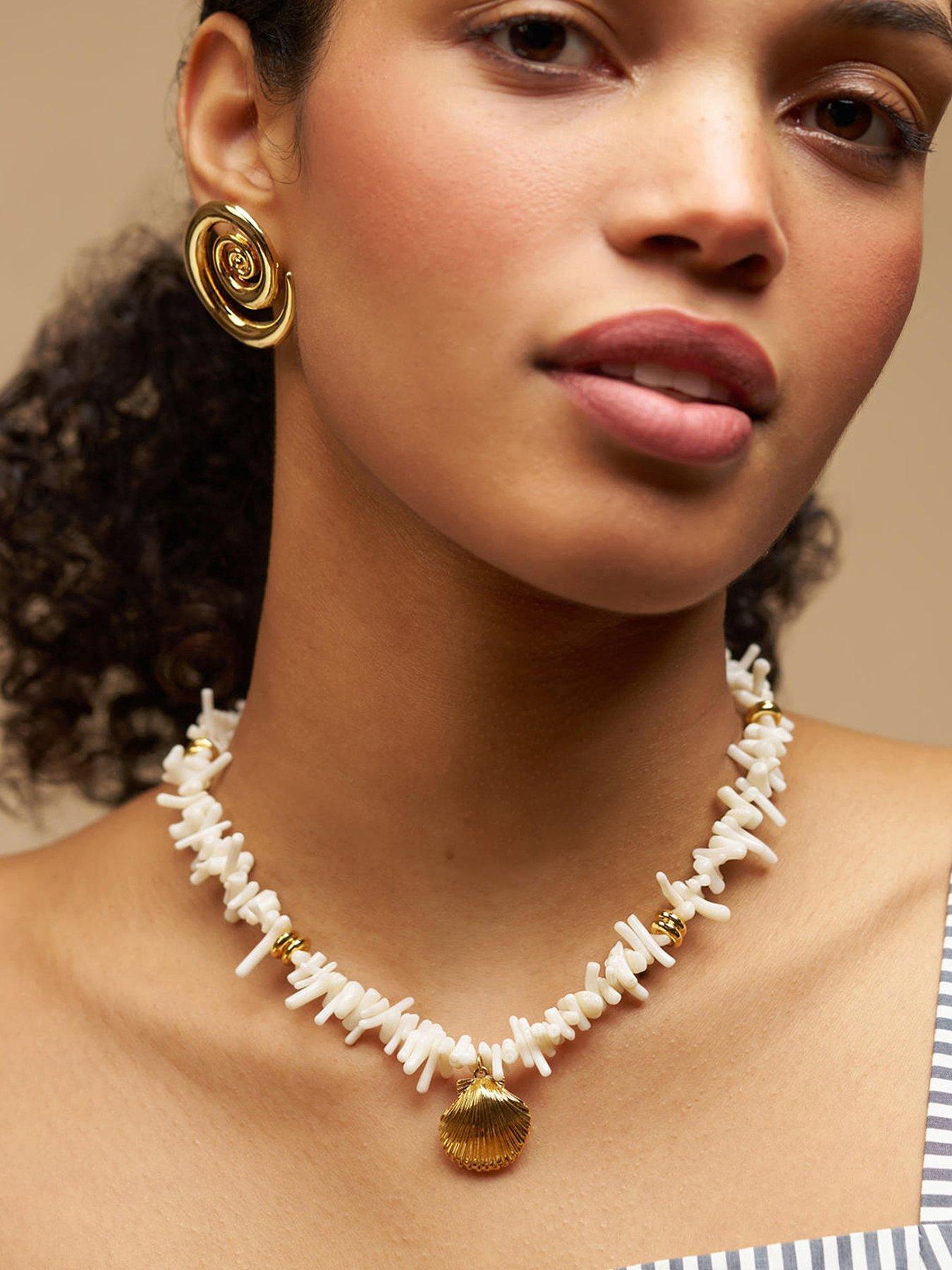 Orelia Statement Cream Chip & Shell Necklace