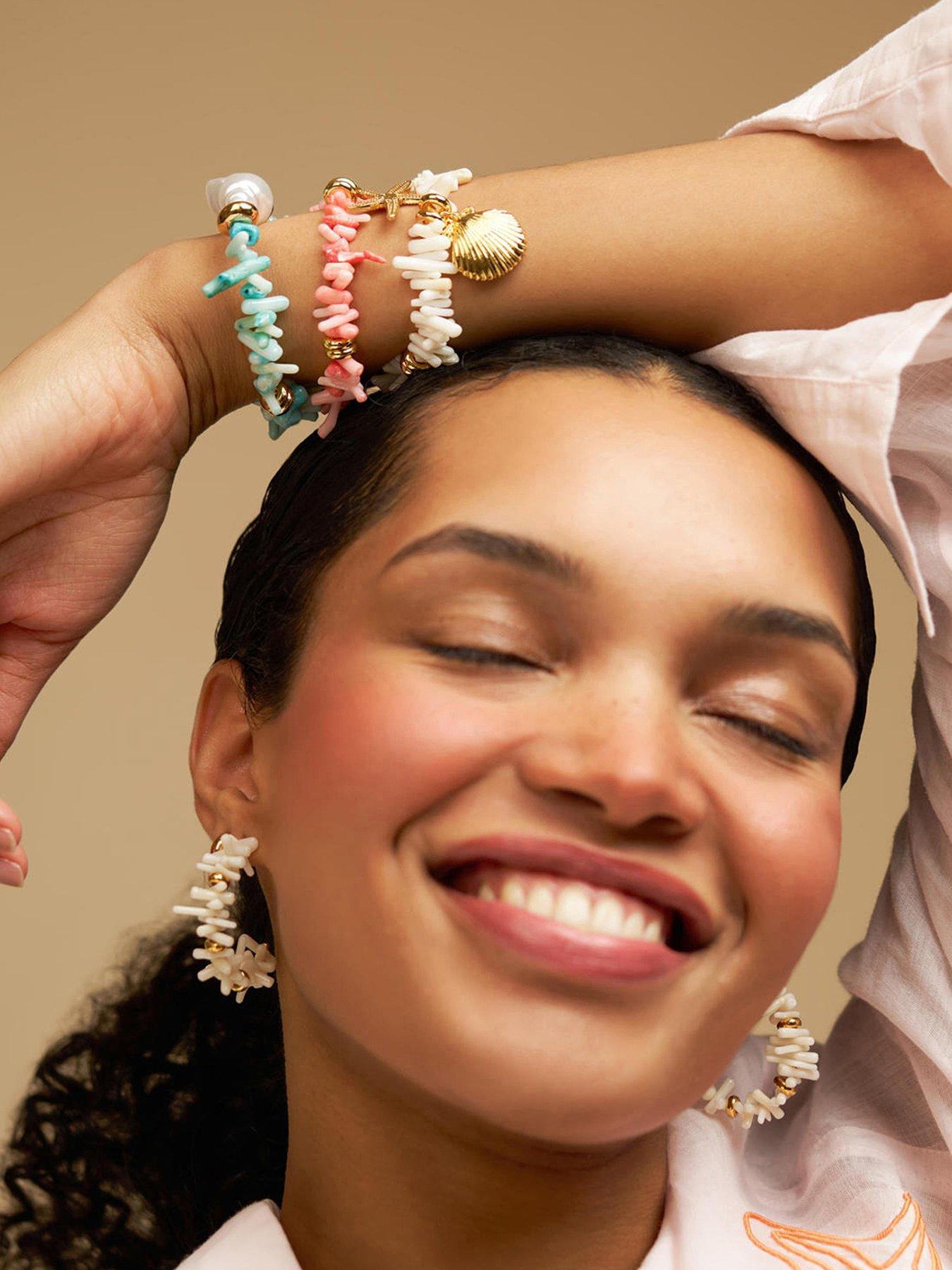 Orelia Pink Coral Chip & Starfish Bracelet