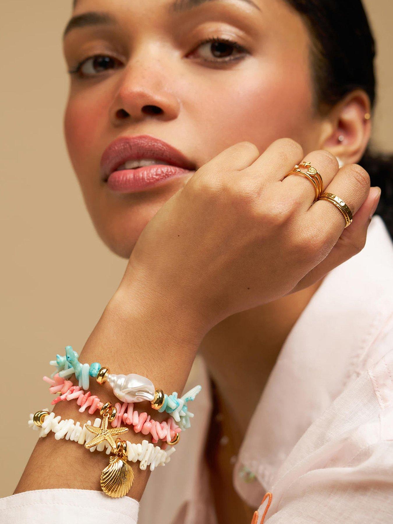 Orelia Cream Chip & Shell Bracelet