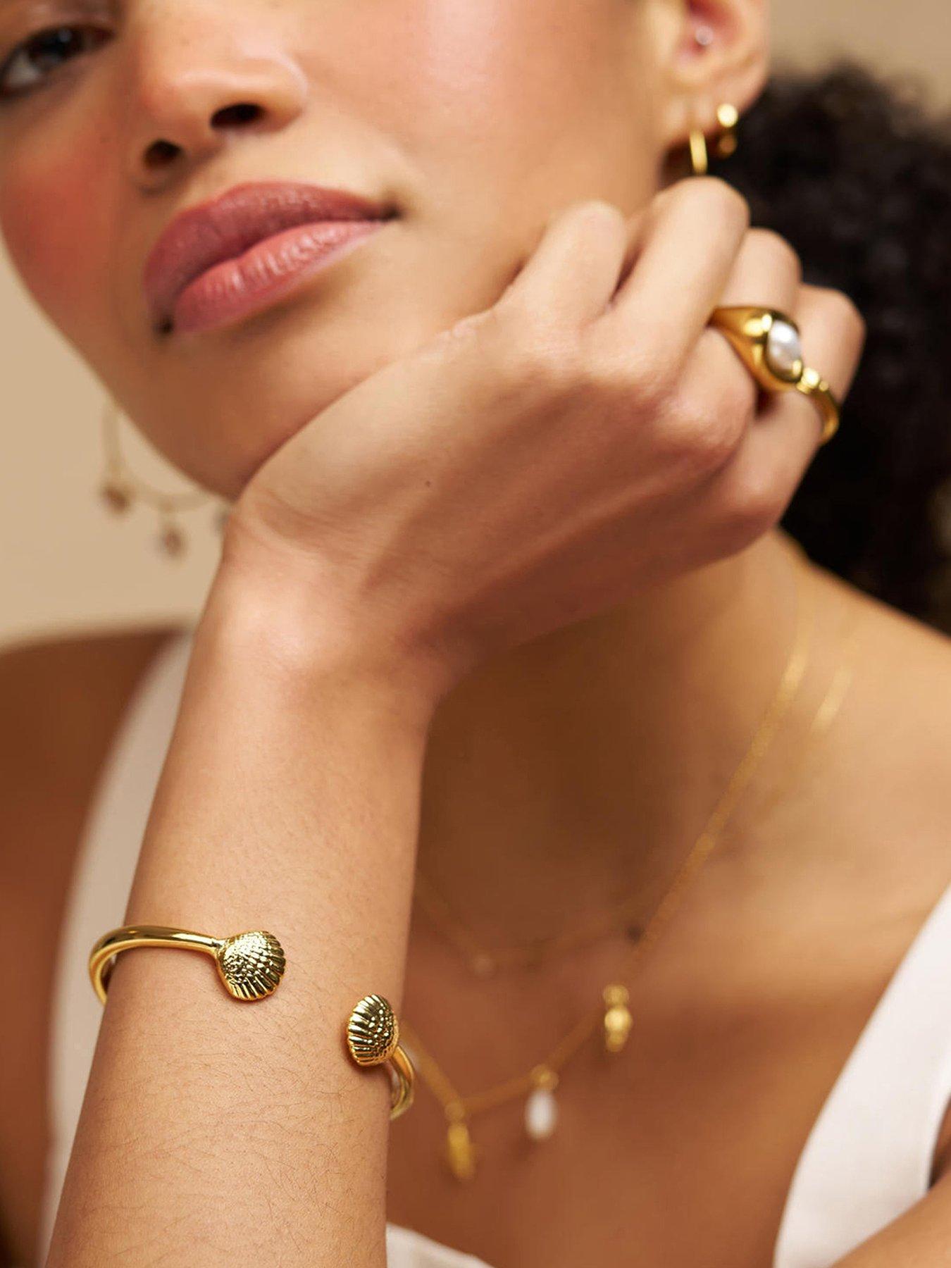 Orelia Metal Shell Open Hinged Bangle