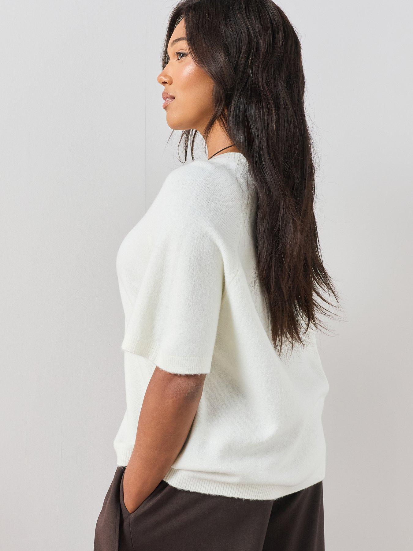 Image 2 of 6 of The Very Collection Curve Short Sleeve Knitted Jumper - Ivory