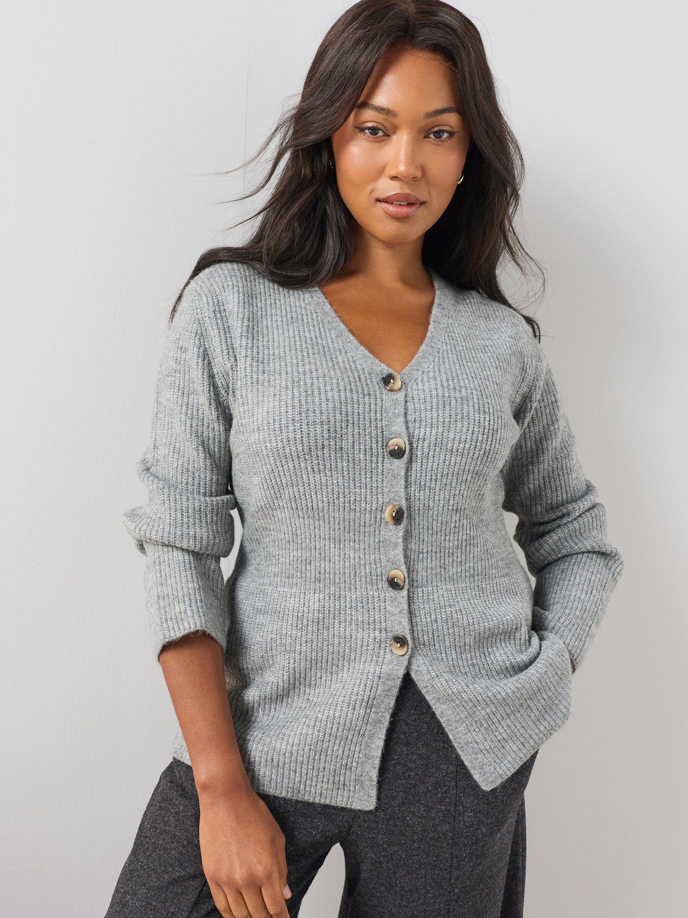 The Very Collection Curve Button Through Peplum Cardigan - Grey