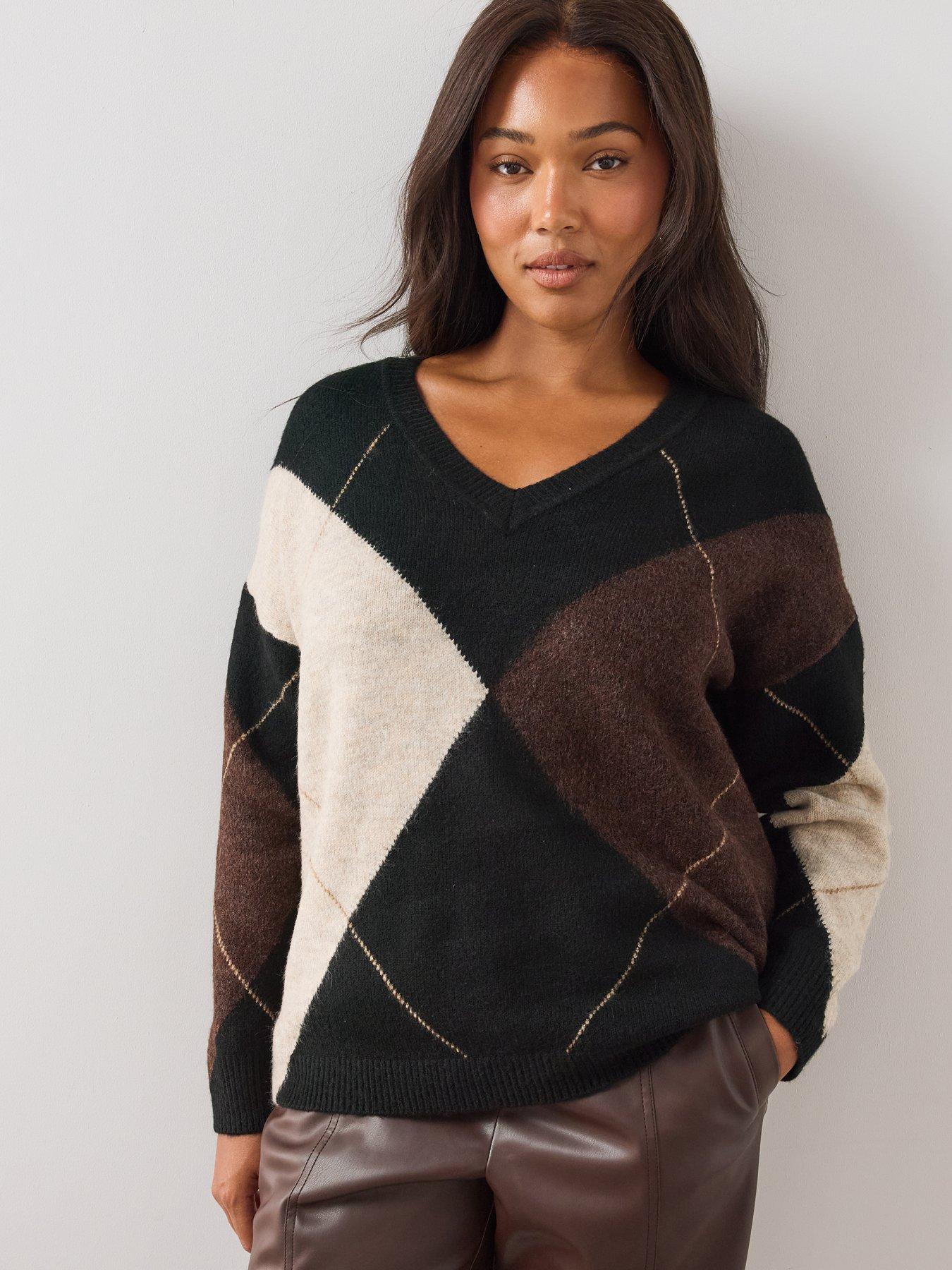 Image 6 of 6 of The Very Collection Womens Plus Size Argyle V Neck Jumper - Multi
