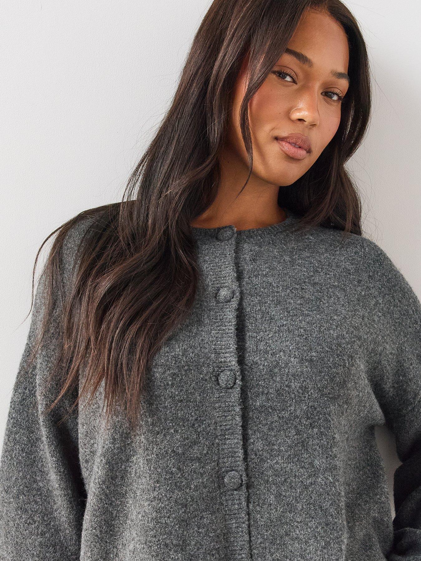 Image 4 of 6 of The Very Collection Crochet Trim Cardigan With Detachable Scarf