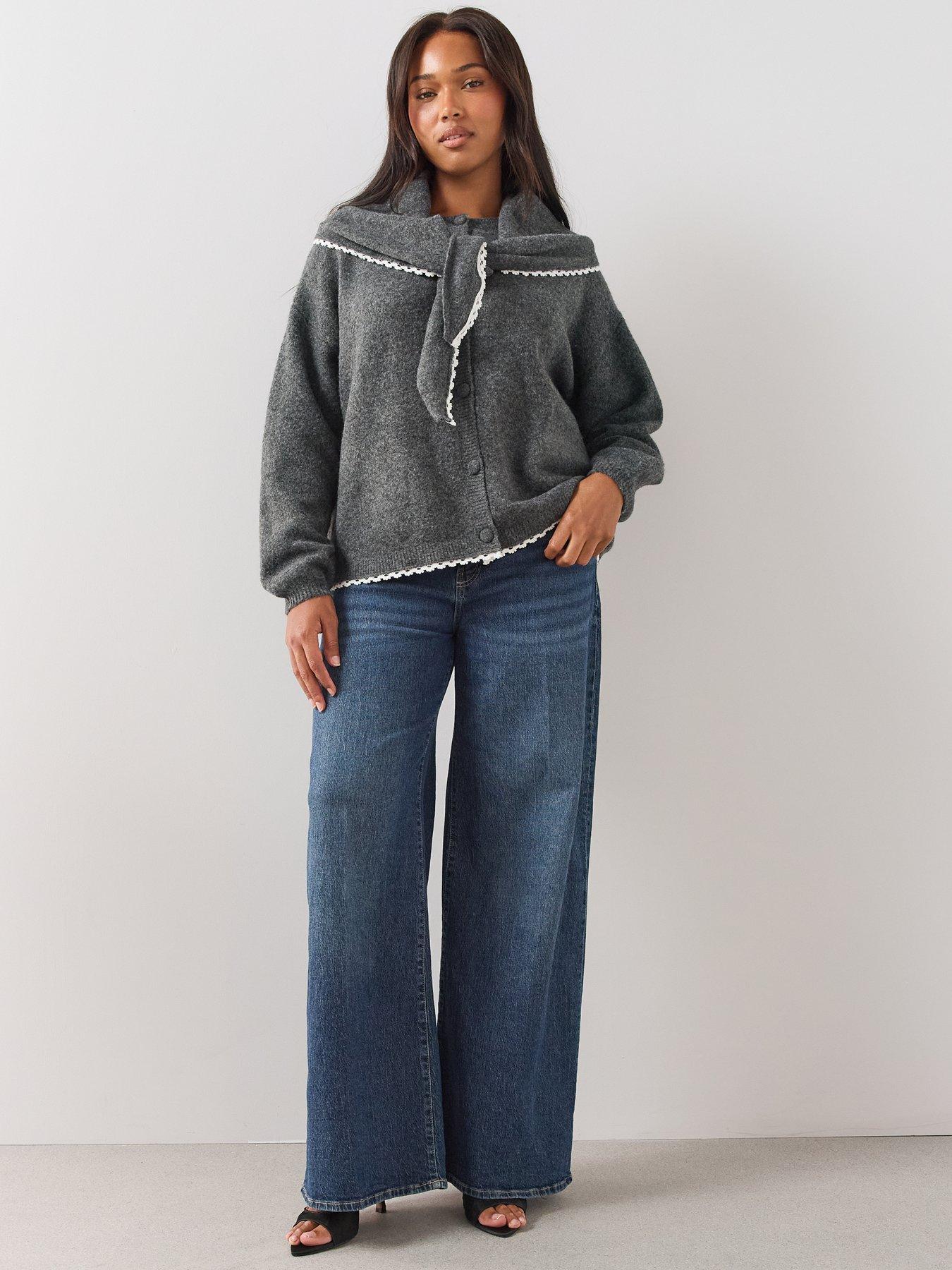 Image 6 of 6 of The Very Collection Crochet Trim Cardigan With Detachable Scarf