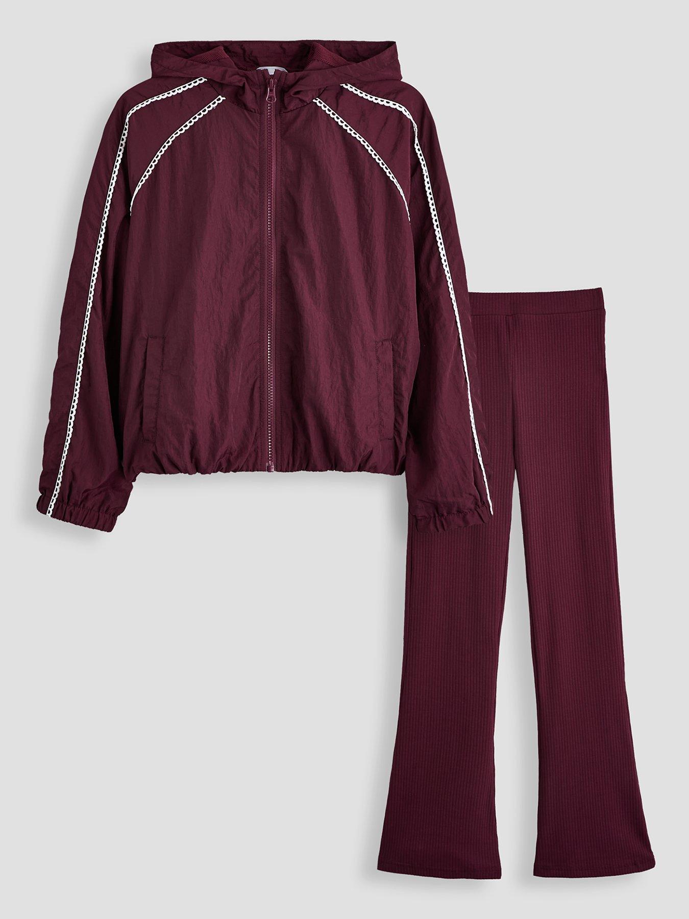Image 1 of 6 of The Very Collection Girls Active Zip Up Jacket With Flare Leggings - Burgundy
