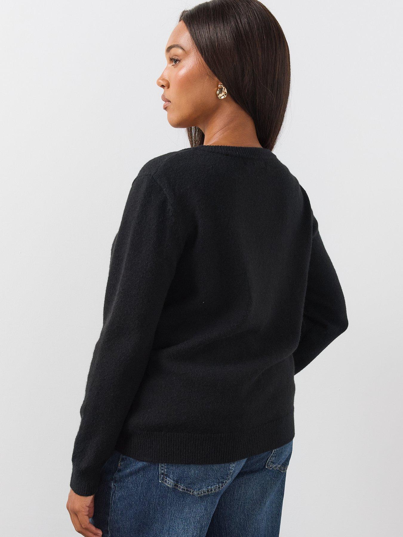 Image 2 of 6 of The Very Collection Womens Curve Sequin Bow Button-Through Cardigan - Black