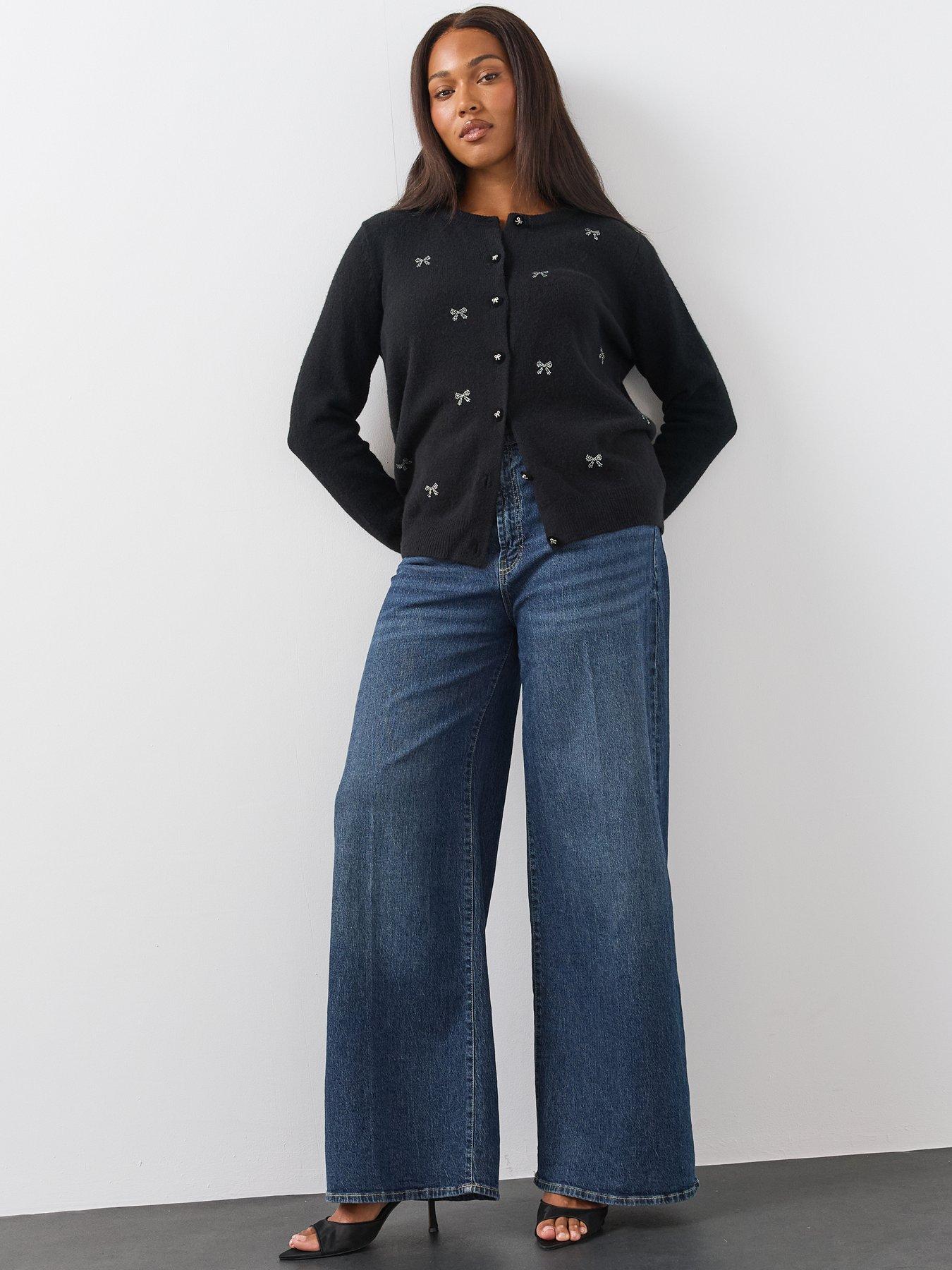 Image 5 of 6 of The Very Collection Womens Curve Sequin Bow Button-Through Cardigan - Black