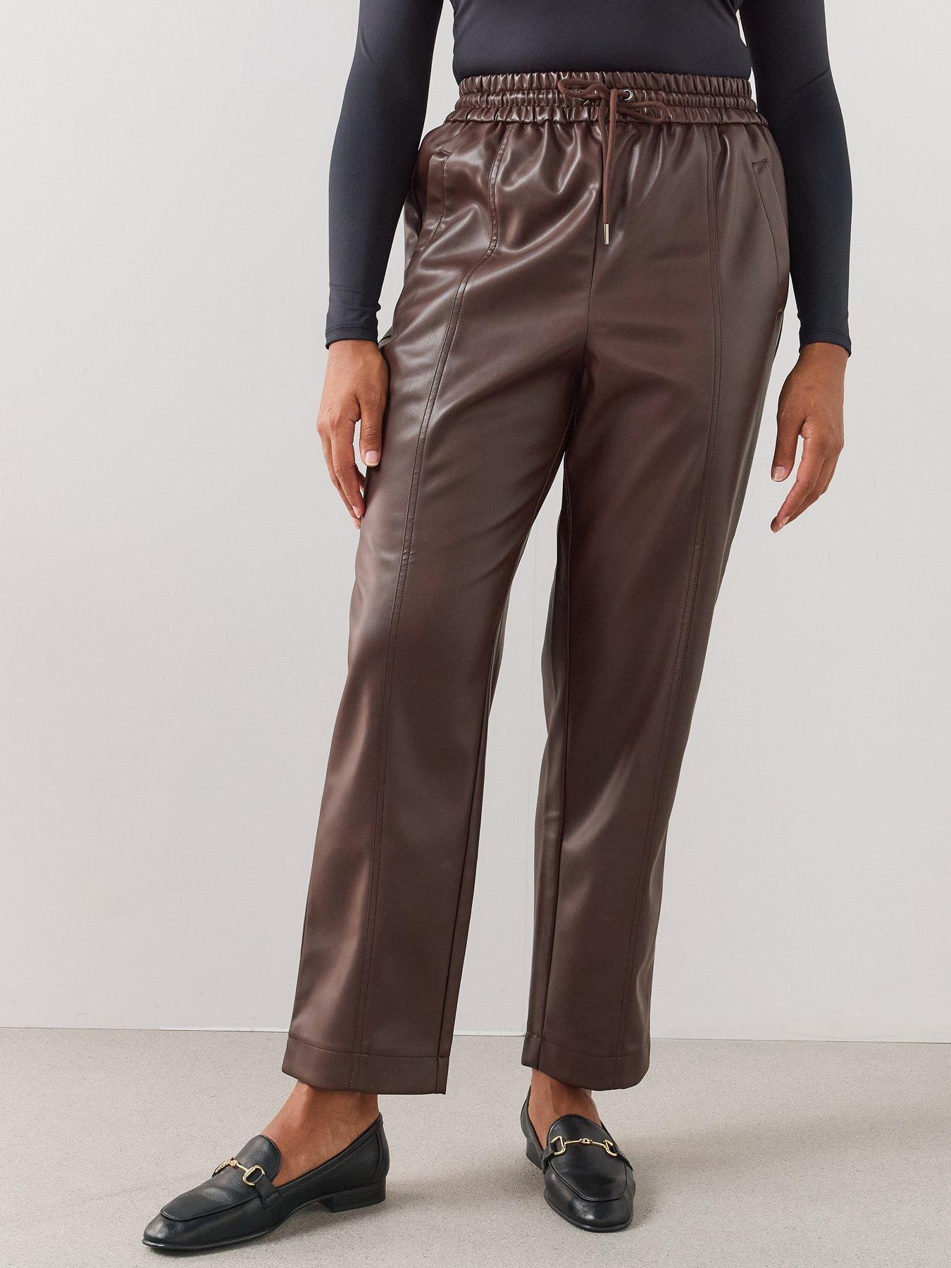 Image 4 of 6 of The Very Collection Womens Curve Faux Leather Elasticated Waist Straight Leg Trousers - Brown