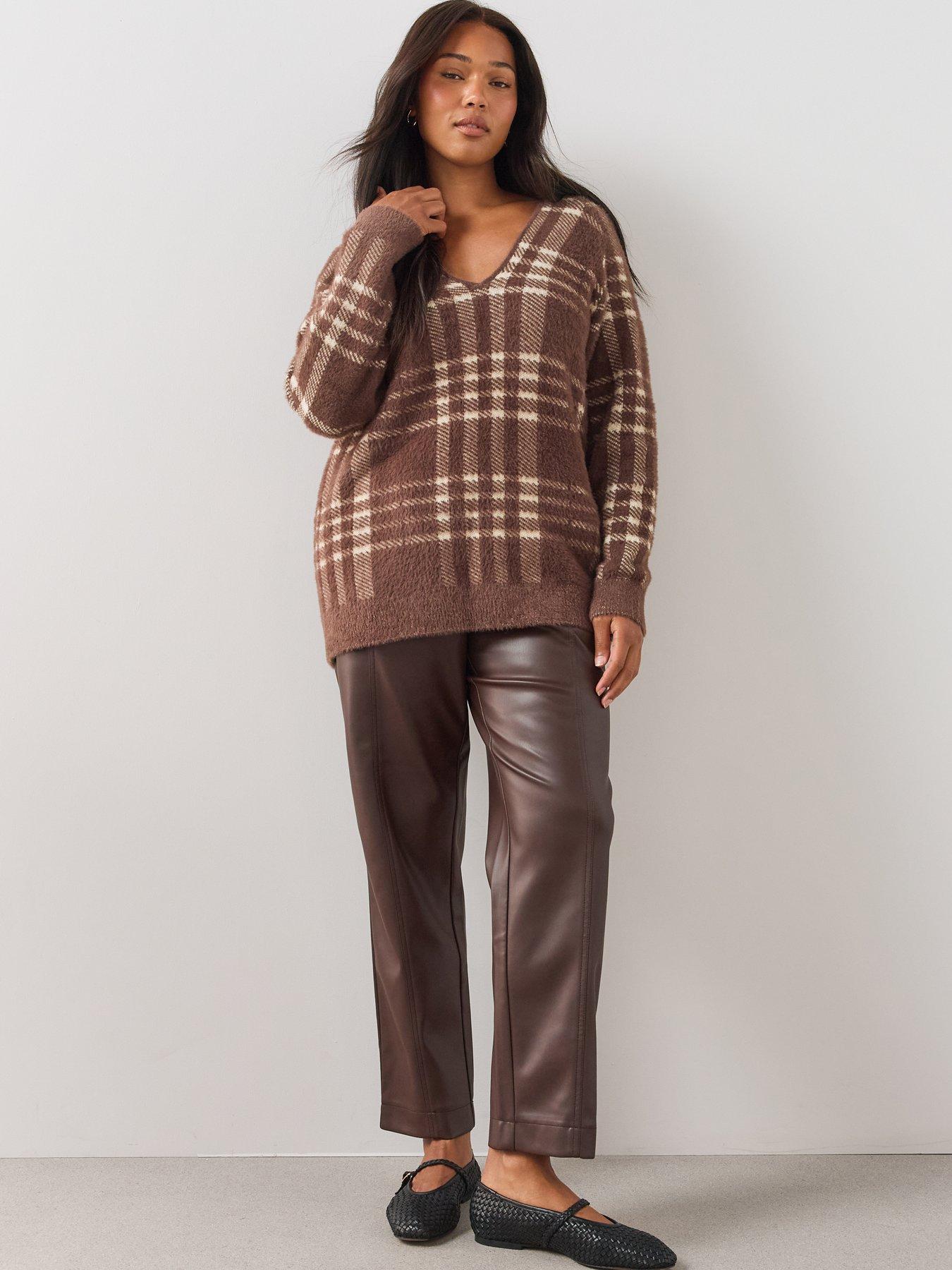 Image 6 of 6 of The Very Collection Womens Curve Faux Leather Elasticated Waist Straight Leg Trousers - Brown
