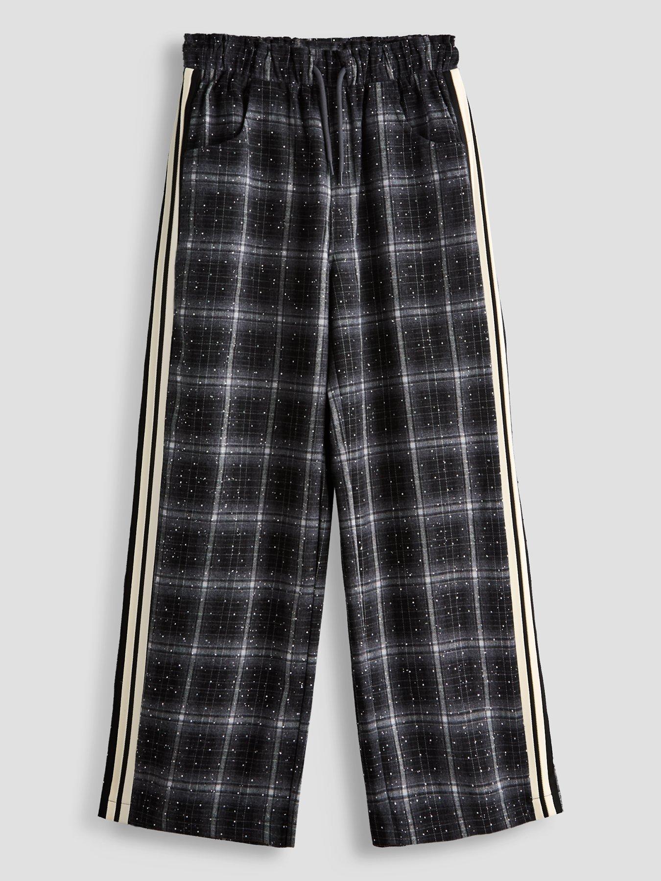 Image 1 of 5 of The Very Collection Girls Check Trouser With Side Stripe - Black (6 - 16 years)