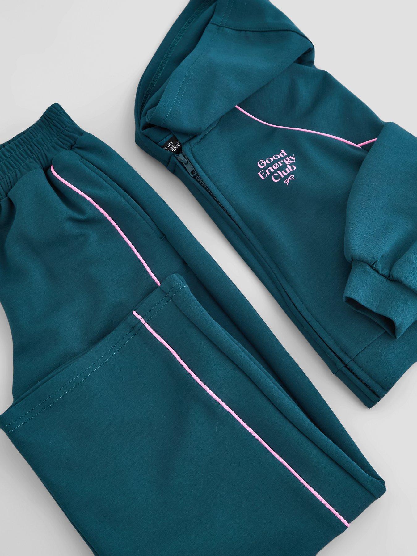 Image 3 of 5 of The Very Collection Girls Soft Touch Contrast Piping Zip Up Outfit - Green