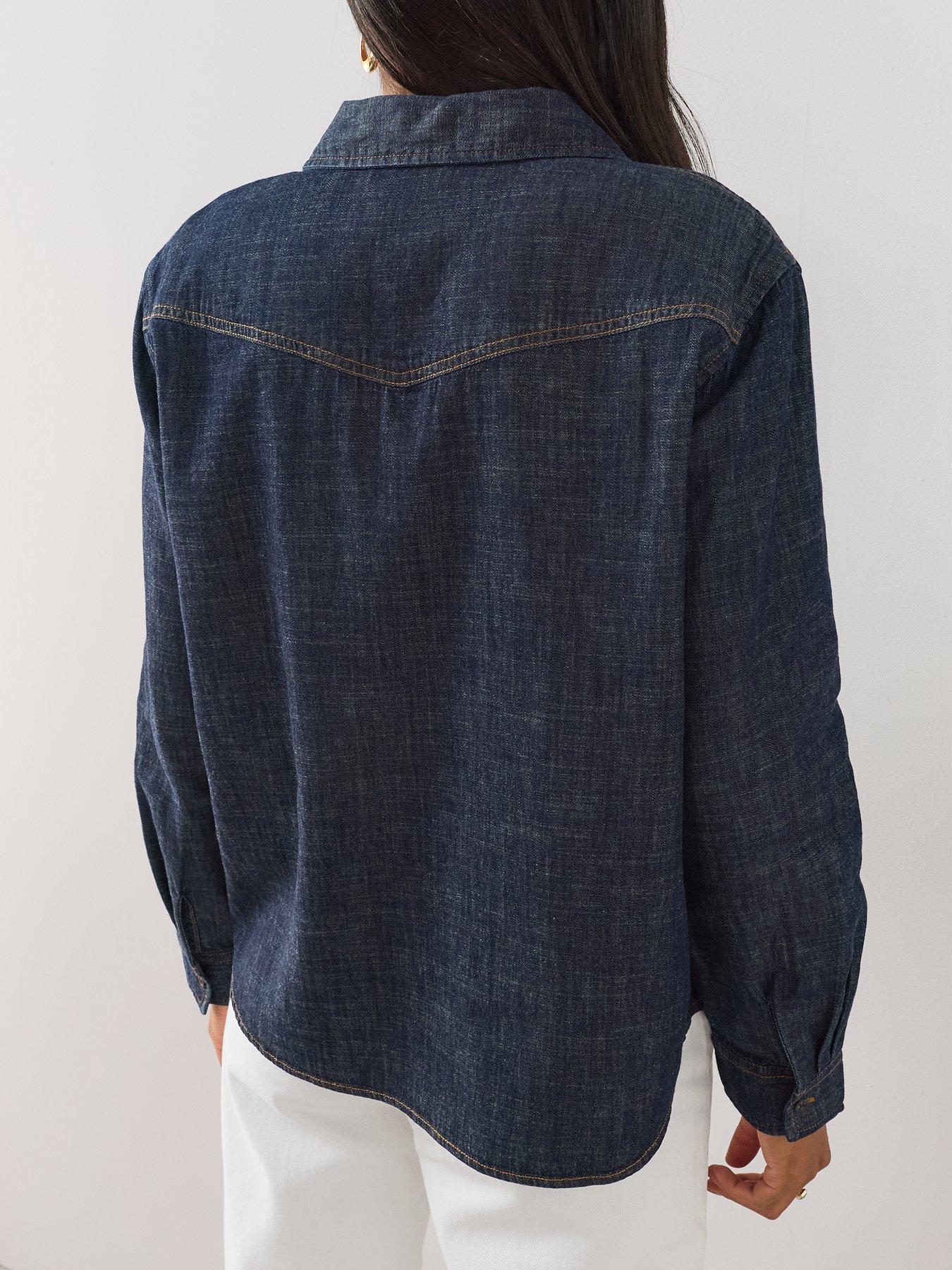 Image 2 of 7 of The Very Collection Women's Open Collar Cotton Shirt - Dark Wash