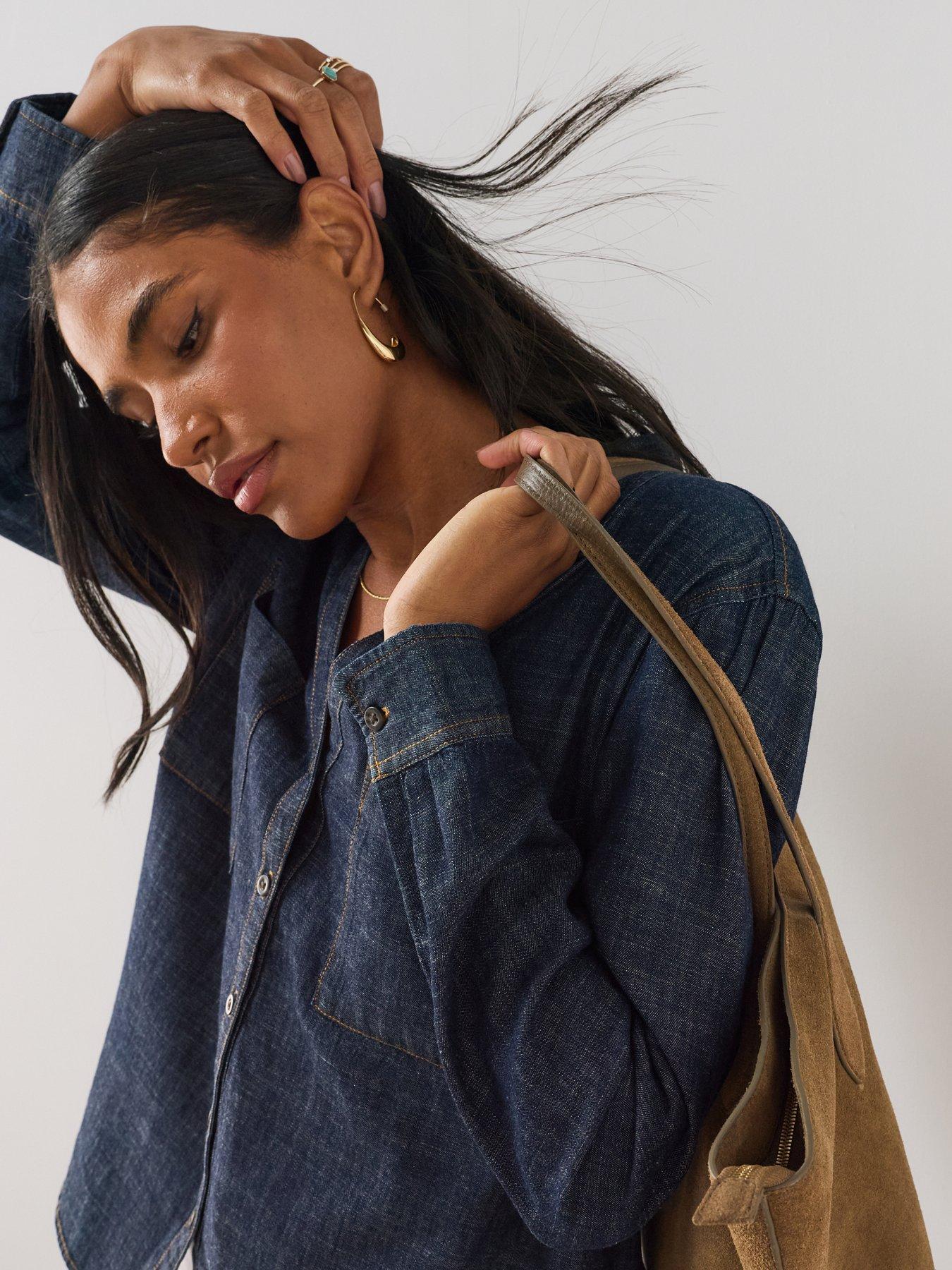 Image 5 of 7 of The Very Collection Women's Open Collar Cotton Shirt - Dark Wash