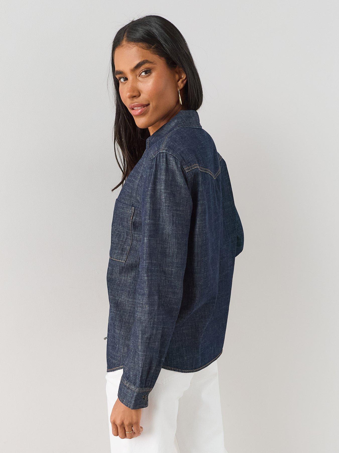 Image 6 of 7 of The Very Collection Women's Open Collar Cotton Shirt - Dark Wash