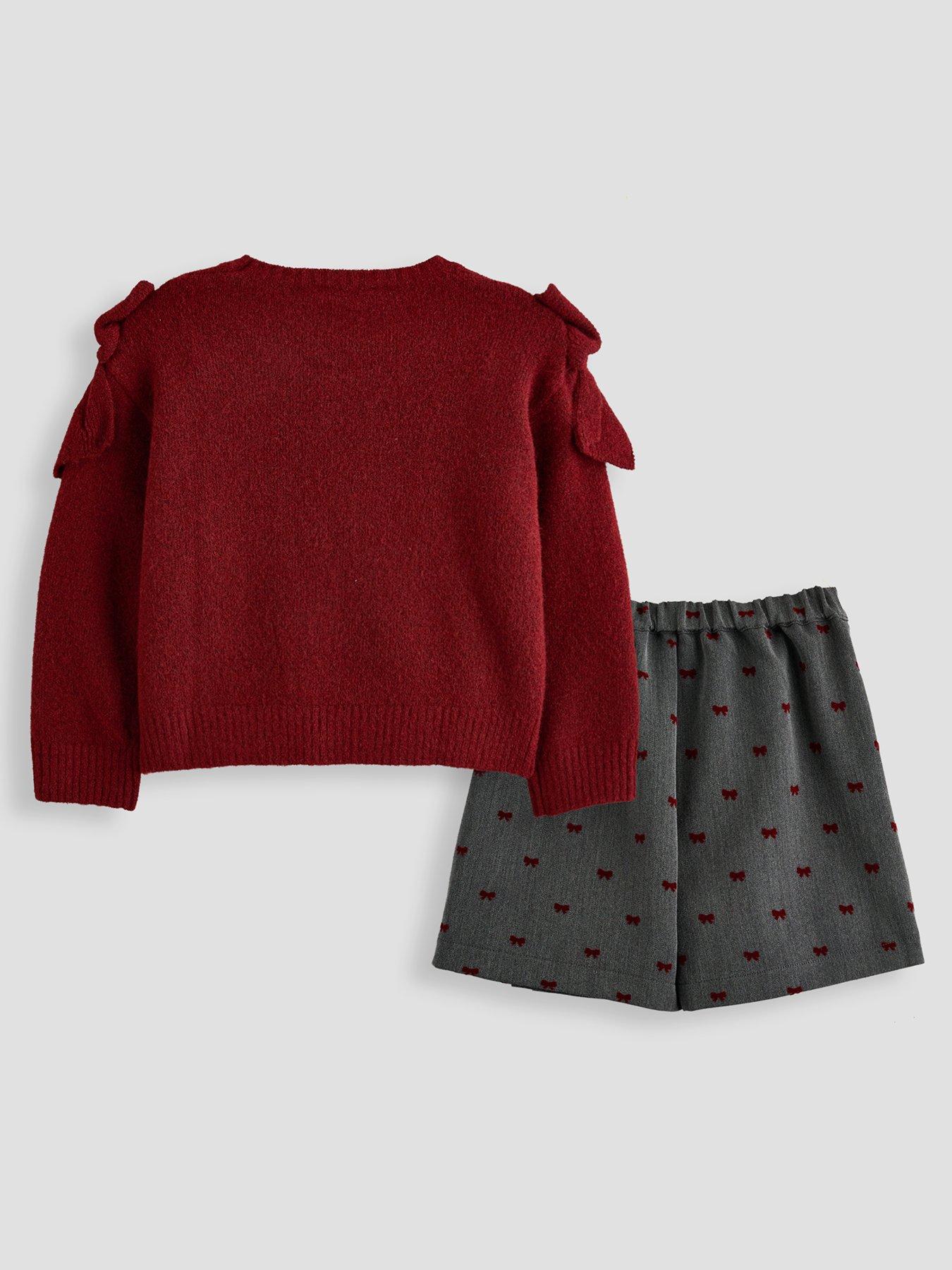 Image 2 of 6 of The Very Collection Girls Bow Detail Knitted Jumper Pleated Skirt Set (9 months - 7 years) - Red