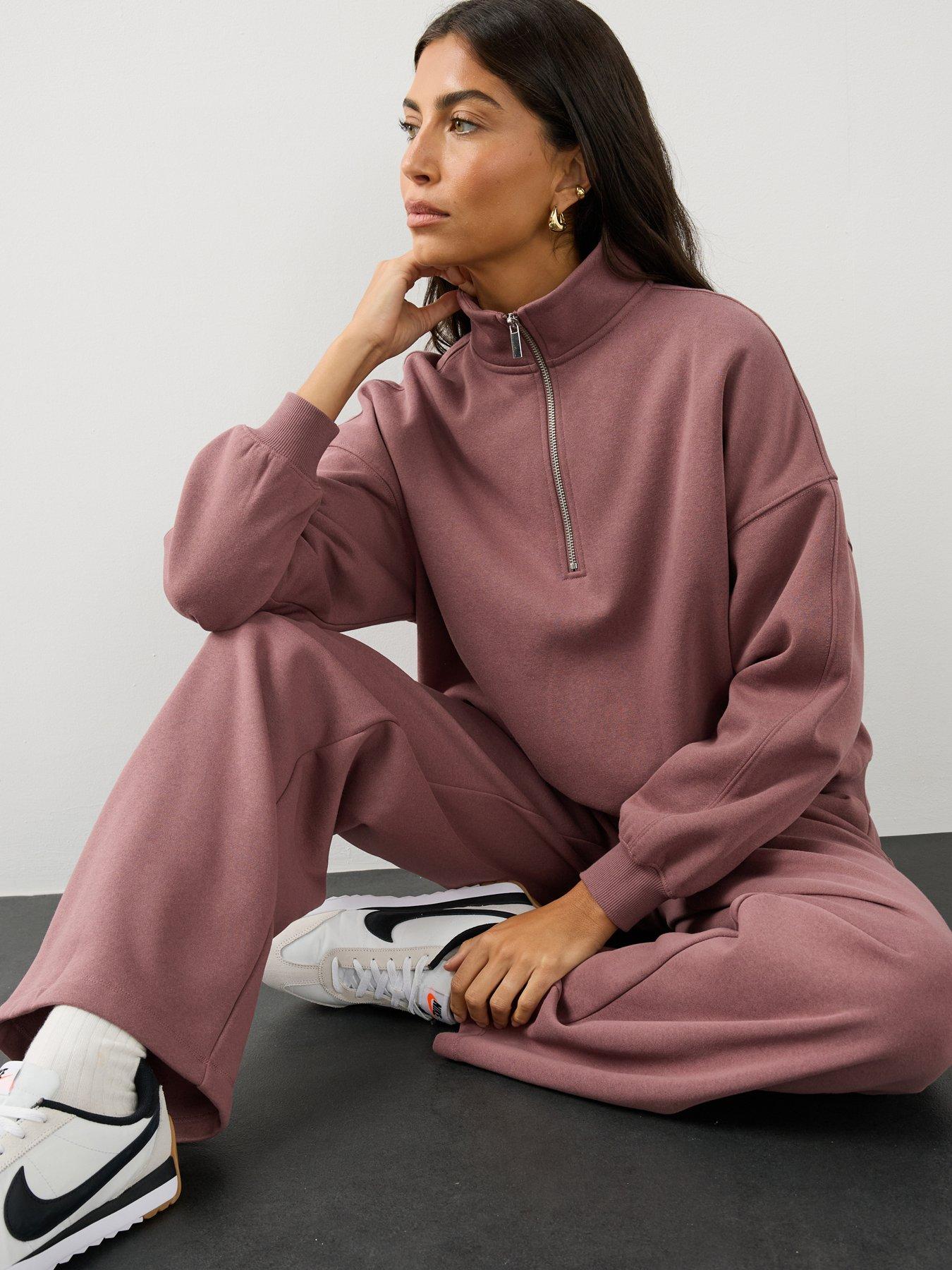 Image 1 of 7 of The Very Collection Half Zip Funnel Neck Sweatshirt Co-ord - Pink