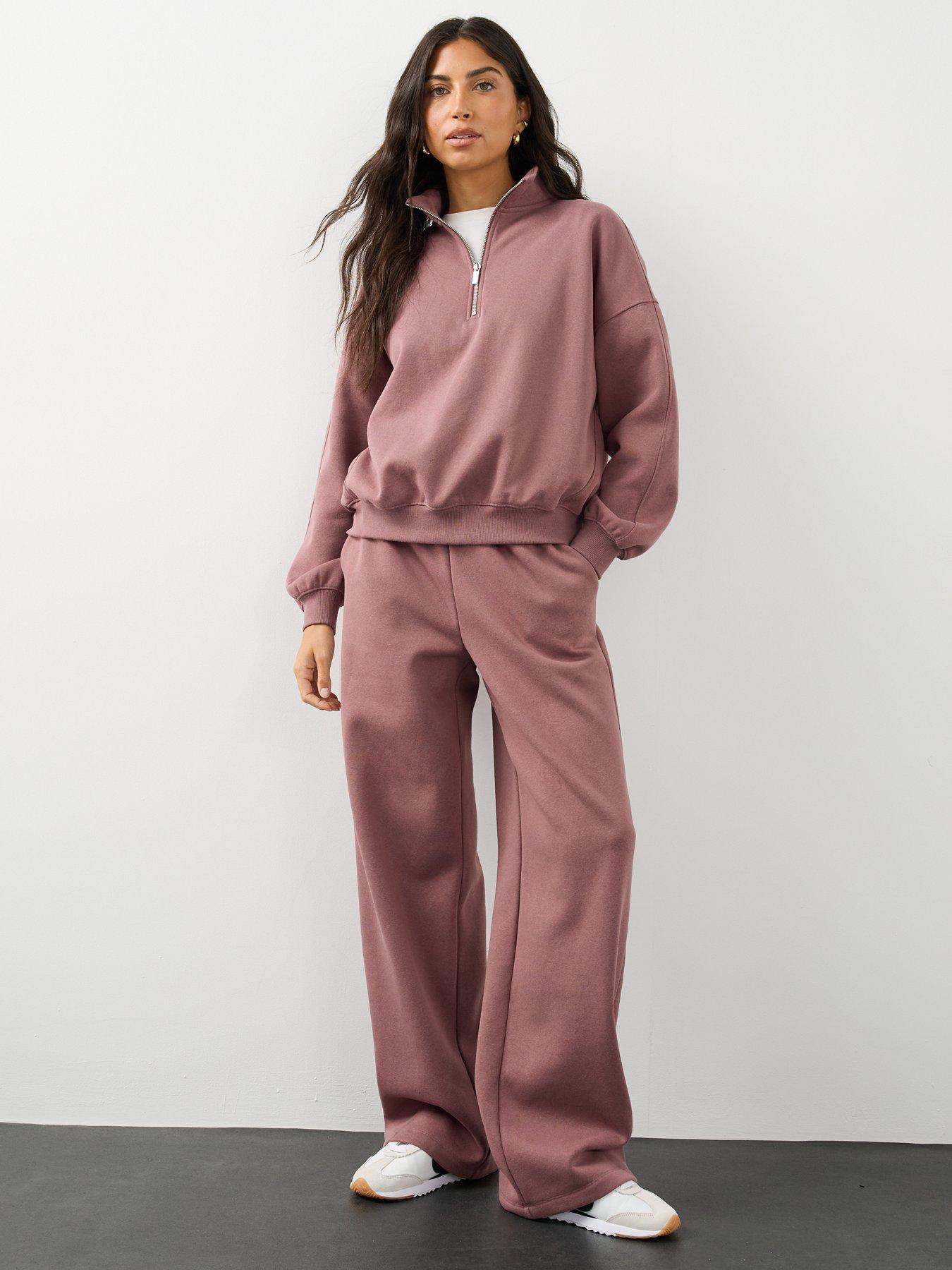 Image 3 of 7 of The Very Collection Half Zip Funnel Neck Sweatshirt Co-ord - Pink