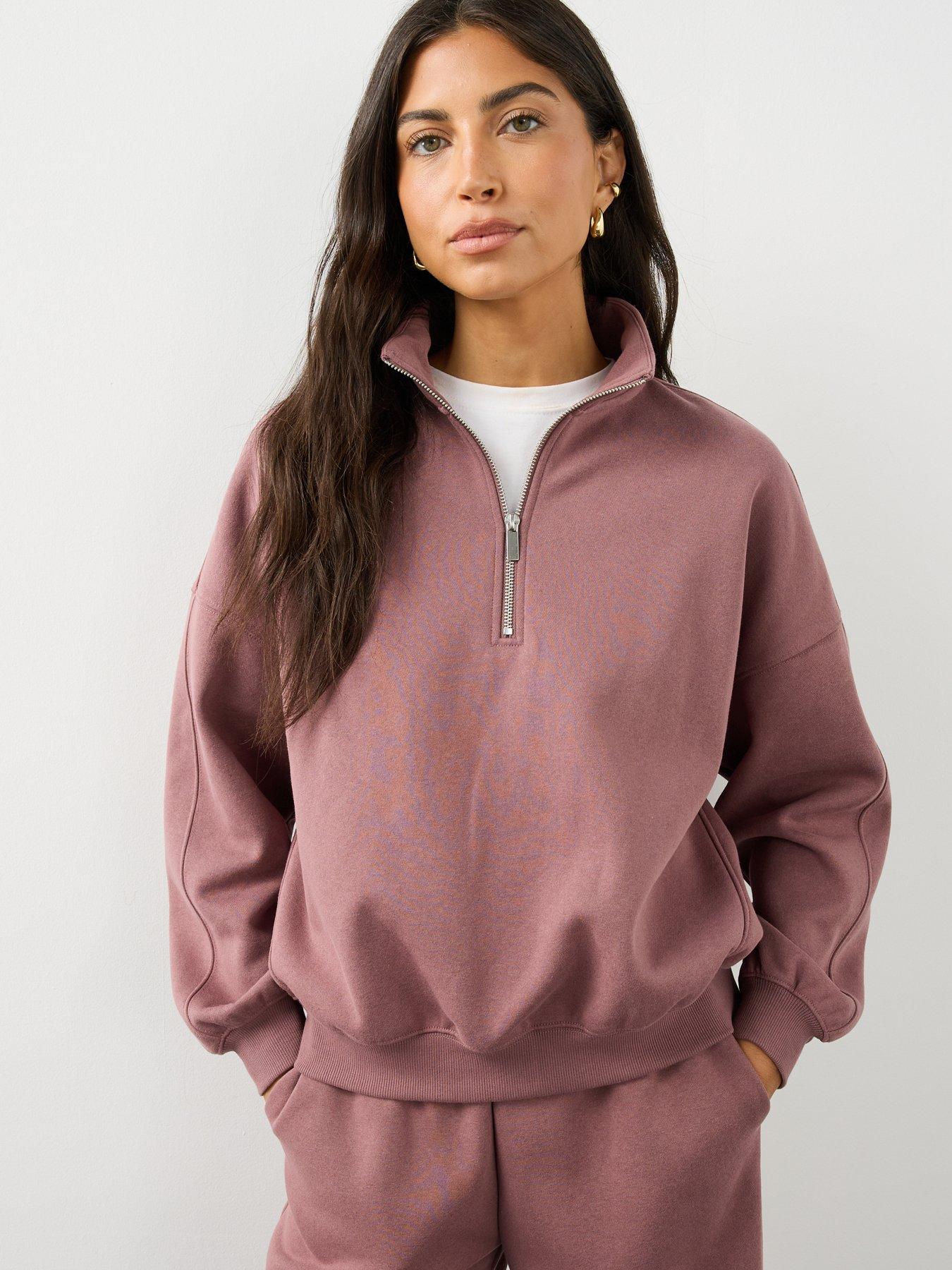 Image 4 of 7 of The Very Collection Half Zip Funnel Neck Sweatshirt Co-ord - Pink