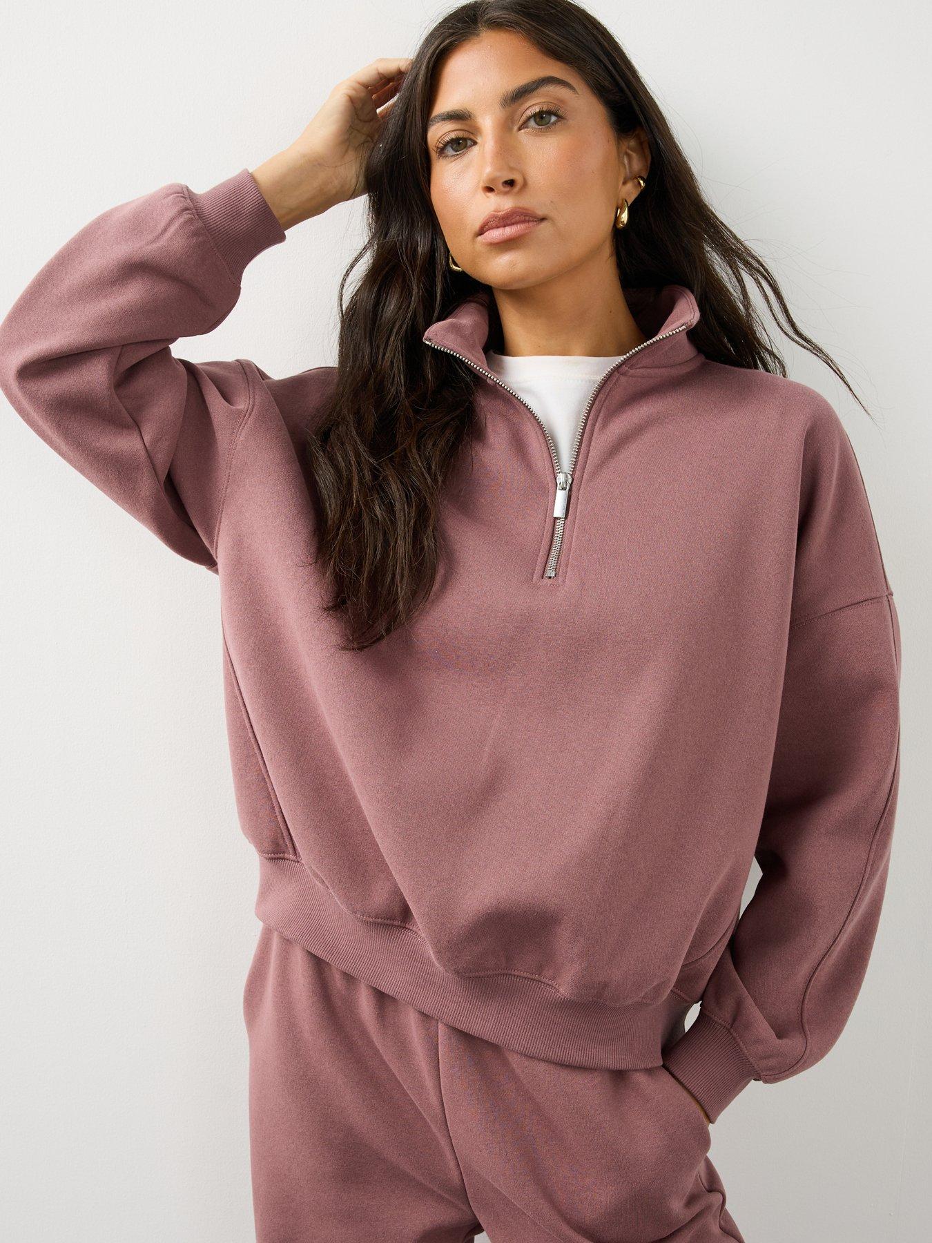 Image 6 of 7 of The Very Collection Half Zip Funnel Neck Sweatshirt Co-ord - Pink