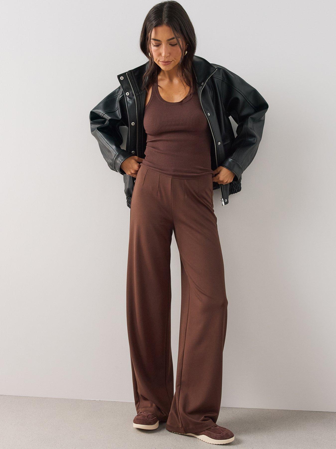 The Very Collection Women's Wide Leg Jersey Trousers - Brown