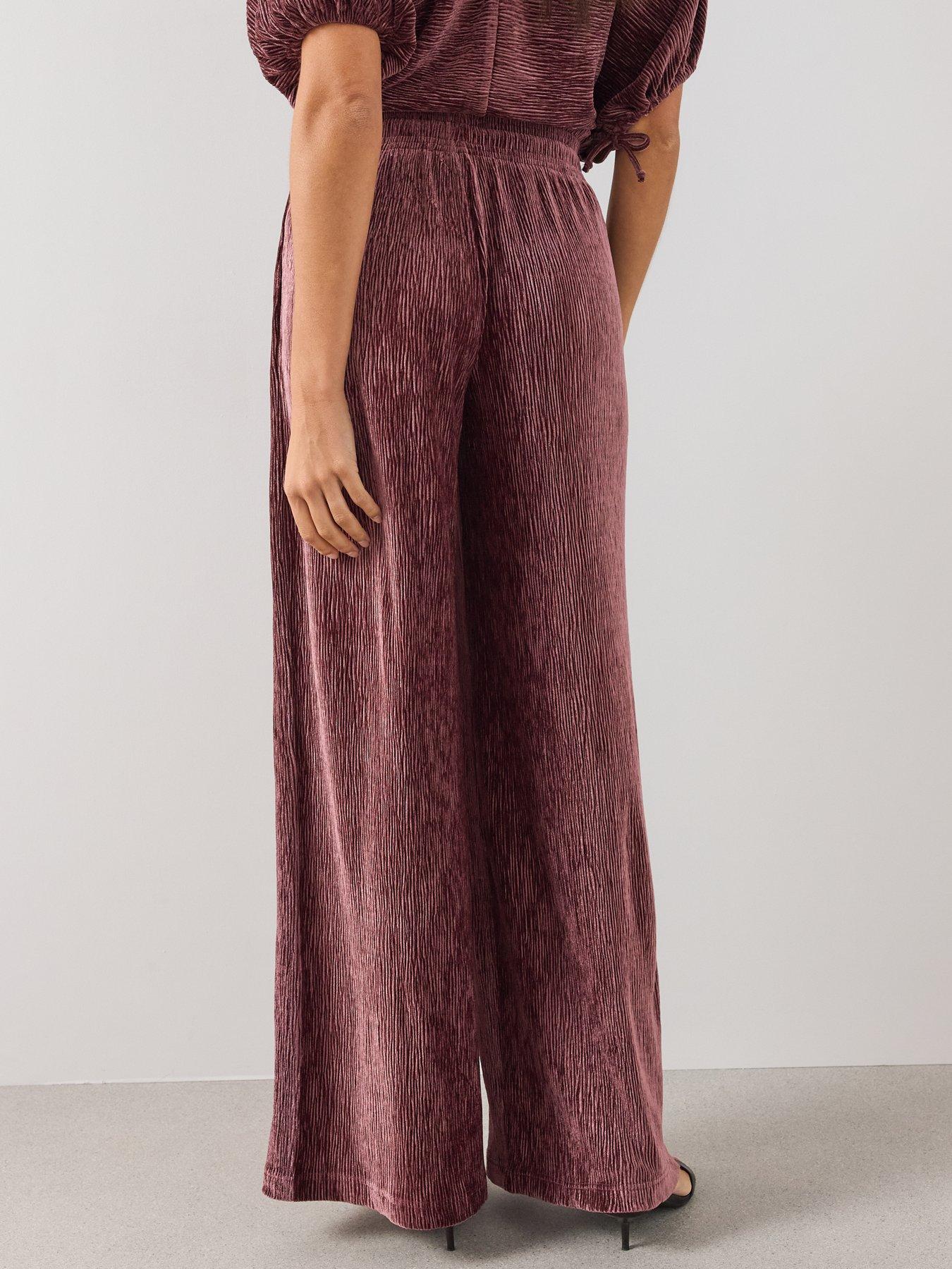 Image 2 of 6 of The Very Collection Womens Crinkle Velvet Wide Leg Trouser Co-Ord - Burgundy