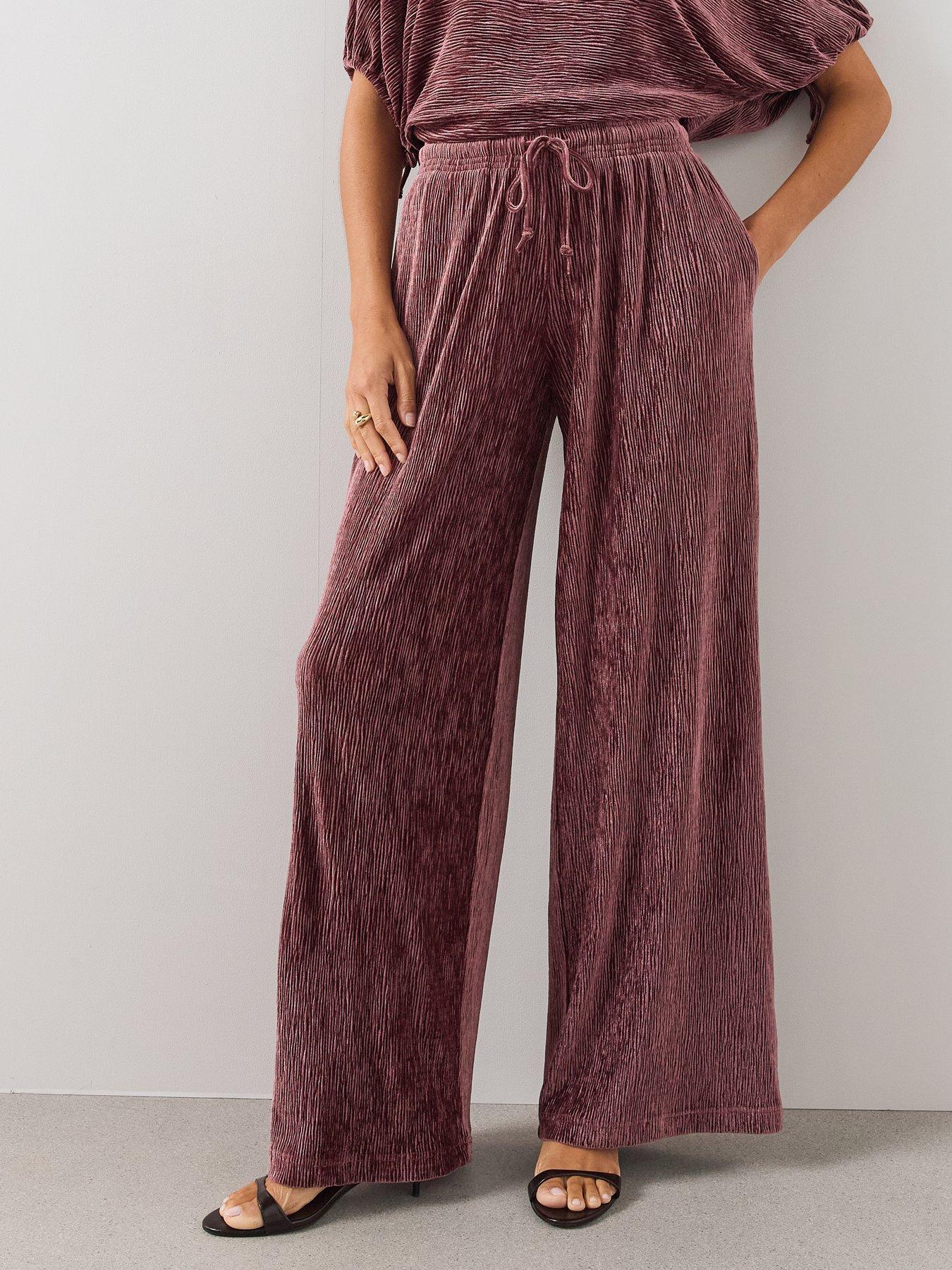 Image 4 of 6 of The Very Collection Womens Crinkle Velvet Wide Leg Trouser Co-Ord - Burgundy