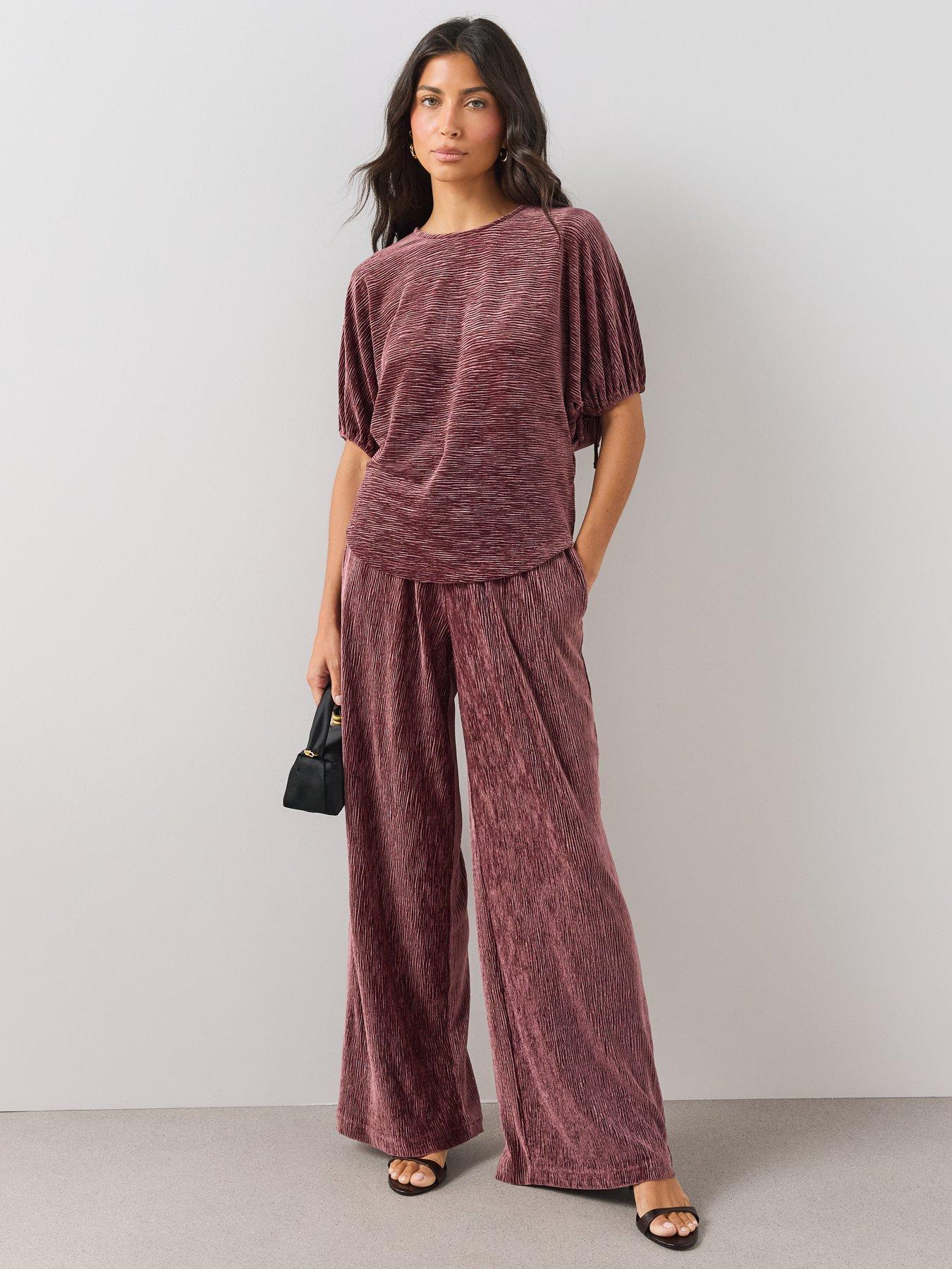 Image 5 of 6 of The Very Collection Womens Crinkle Velvet Wide Leg Trouser Co-Ord - Burgundy
