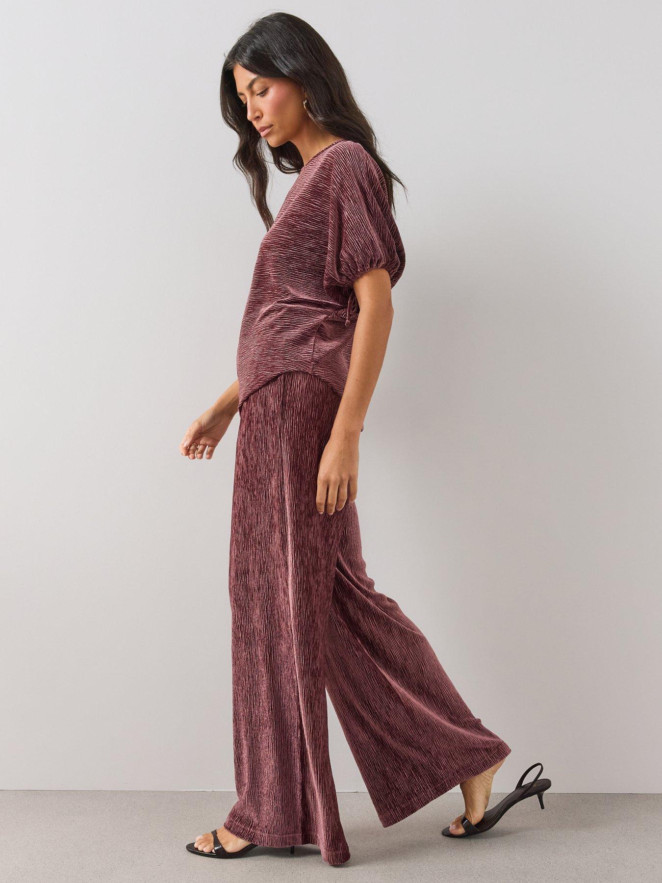 Image 6 of 6 of The Very Collection Womens Crinkle Velvet Wide Leg Trouser Co-Ord - Burgundy