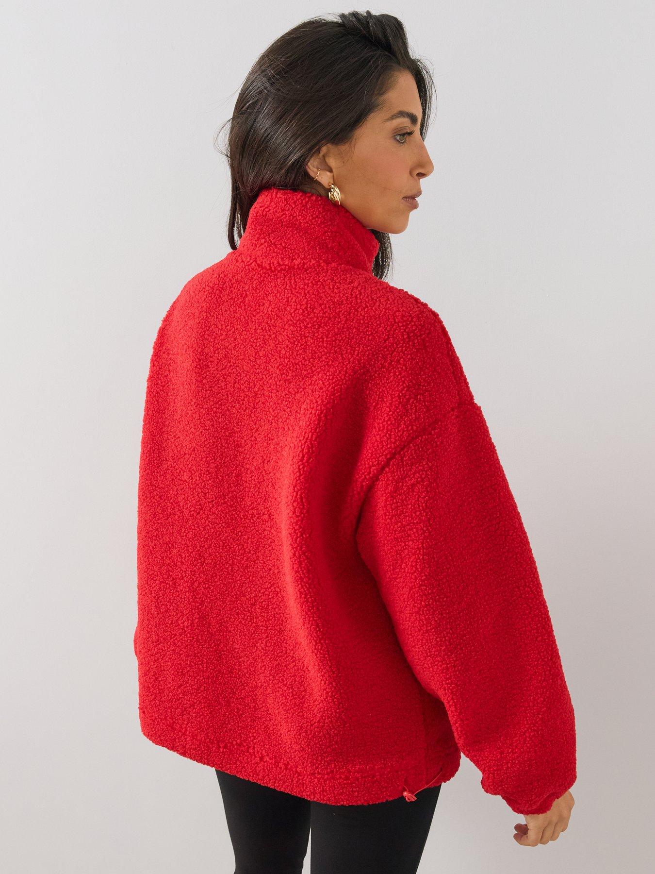 Image 2 of 6 of The Very Collection Womens High Neck Drawstring Waist Borg - Red