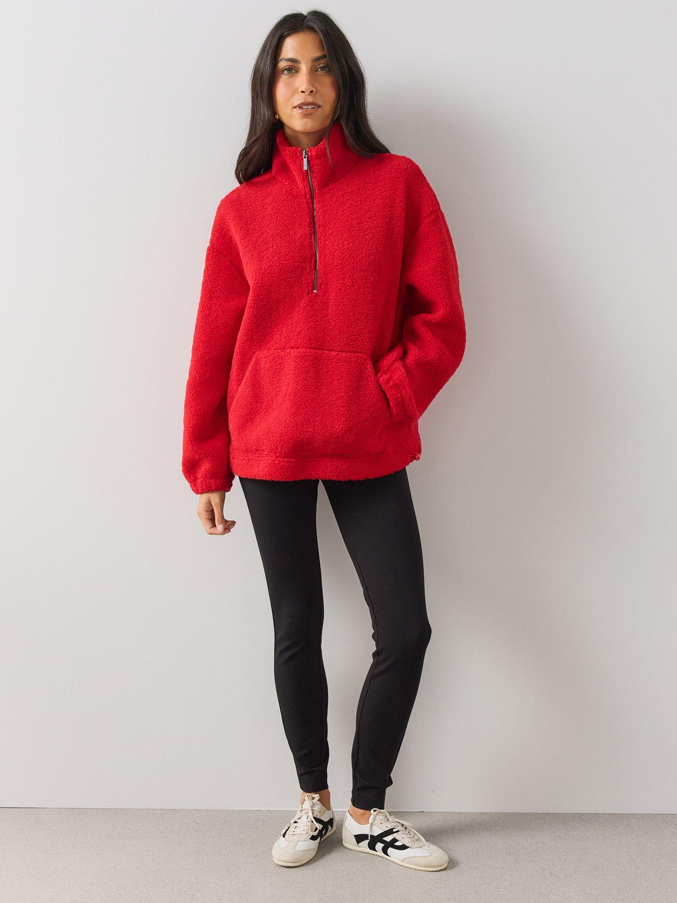 Image 3 of 6 of The Very Collection Womens High Neck Drawstring Waist Borg - Red
