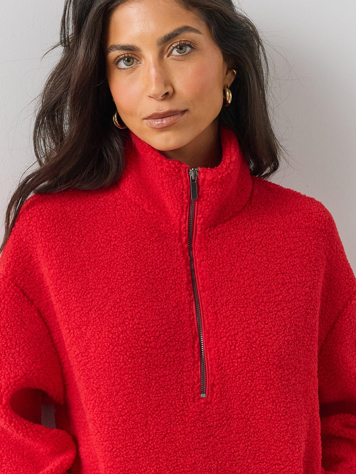 Image 5 of 6 of The Very Collection Womens High Neck Drawstring Waist Borg - Red