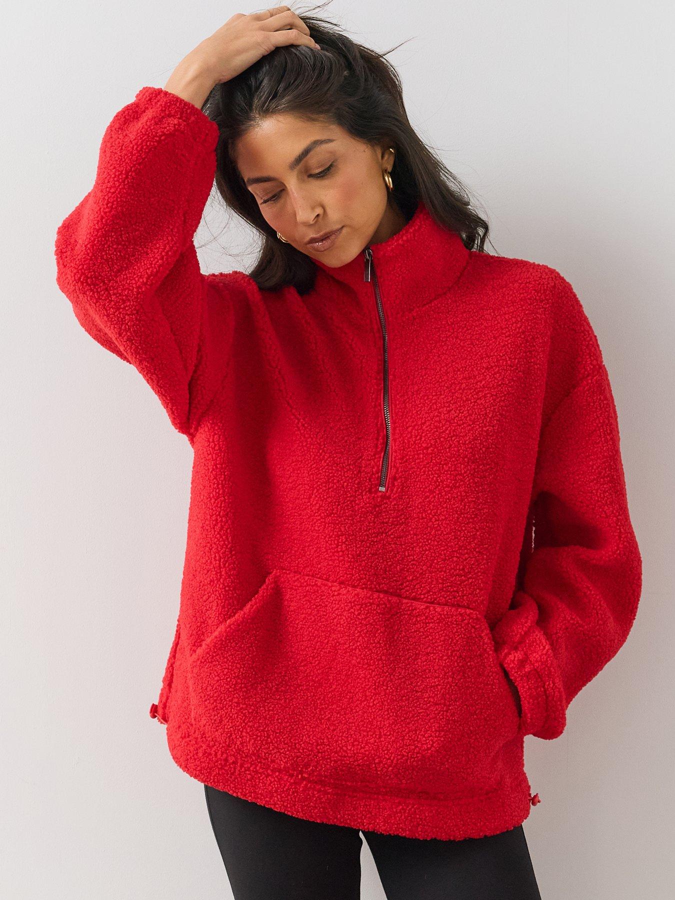 Image 6 of 6 of The Very Collection Womens High Neck Drawstring Waist Borg - Red