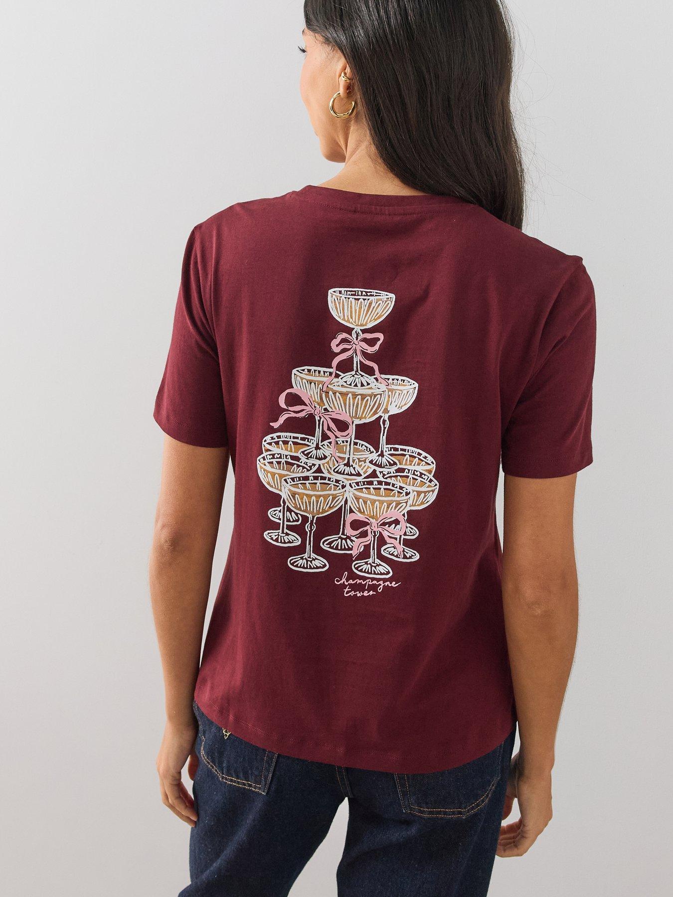Image 1 of 6 of The Very Collection Womens Martini Graphic Crew Neck T-Shirt - Burgundy