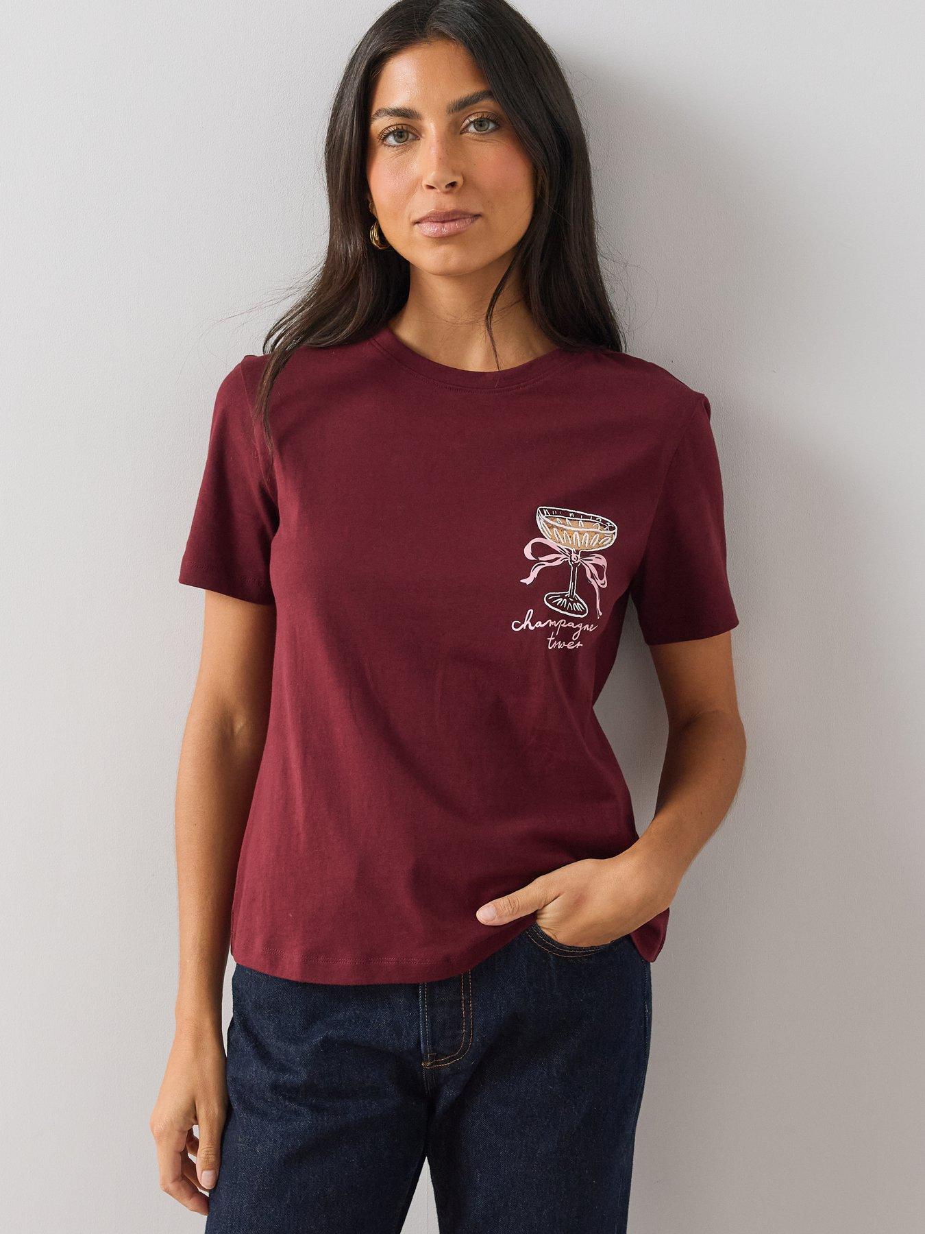 Image 2 of 6 of The Very Collection Womens Martini Graphic Crew Neck T-Shirt - Burgundy