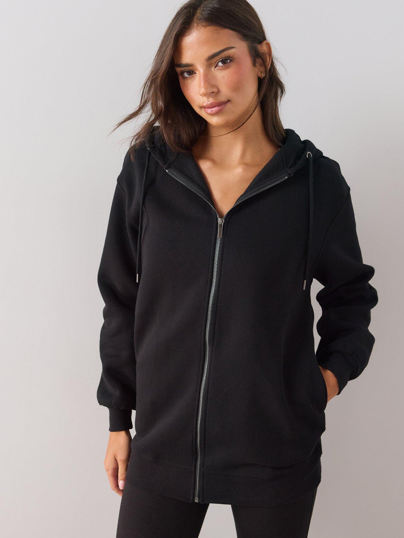 Image 1 of 6 of The Very Collection Womens Relaxed Zip-Through Longline Hoodie - Black