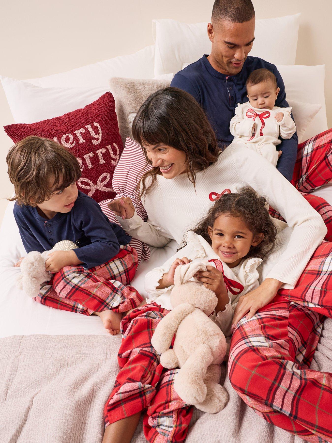 The Very Collection Girls Family Christmas Bow Rib Top Pyjama