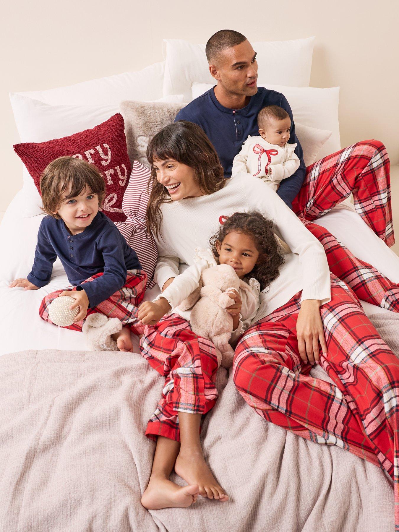 Image 1 of 5 of The Very Collection Boys Family Christmas Henley Top Woven Check Bottom Pyjama (9 months - 12 years) - Navy
