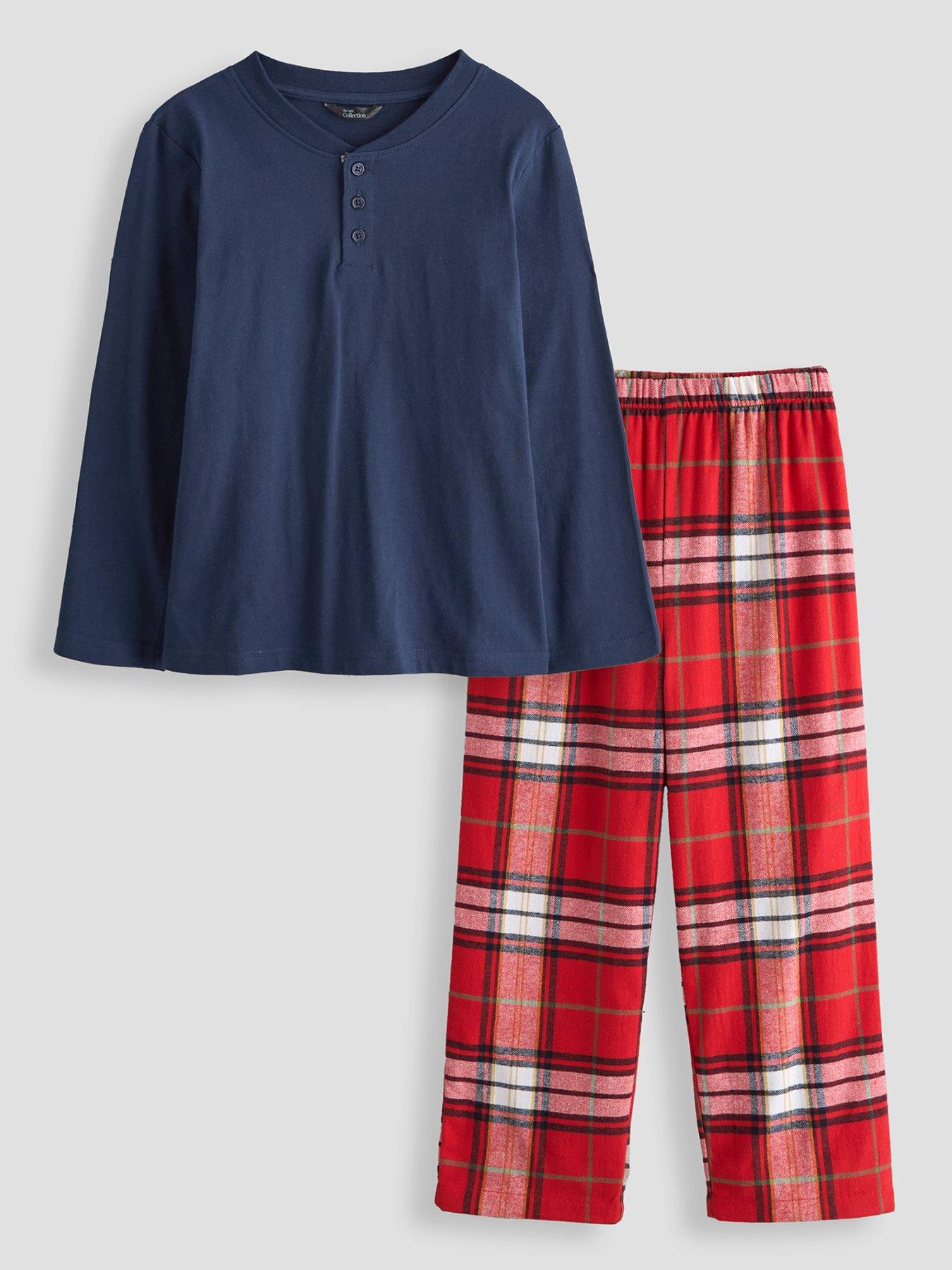 Image 2 of 5 of The Very Collection Boys Family Christmas Henley Top Woven Check Bottom Pyjama (9 months - 12 years) - Navy