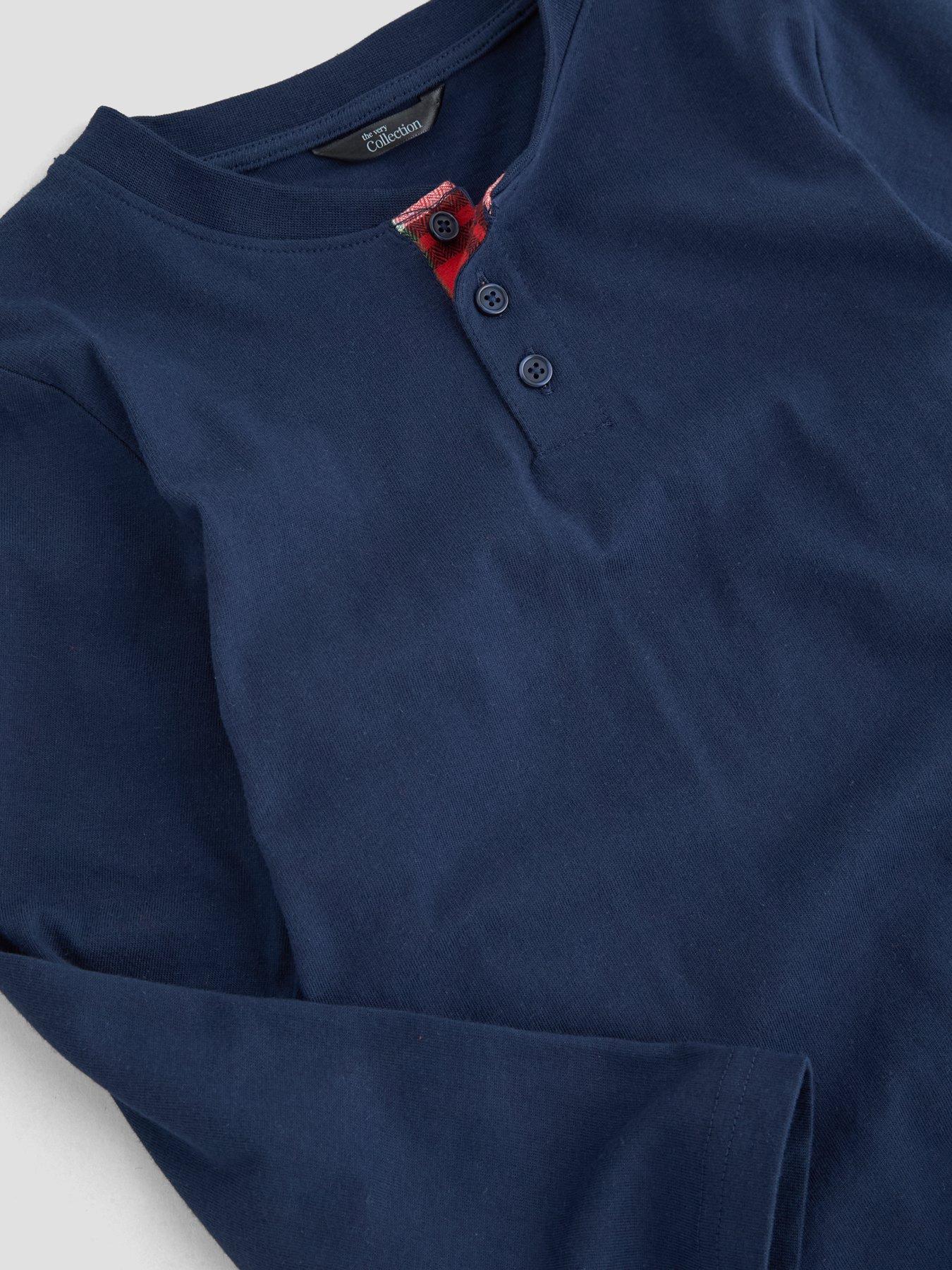 Image 4 of 5 of The Very Collection Boys Family Christmas Henley Top Woven Check Bottom Pyjama (9 months - 12 years) - Navy