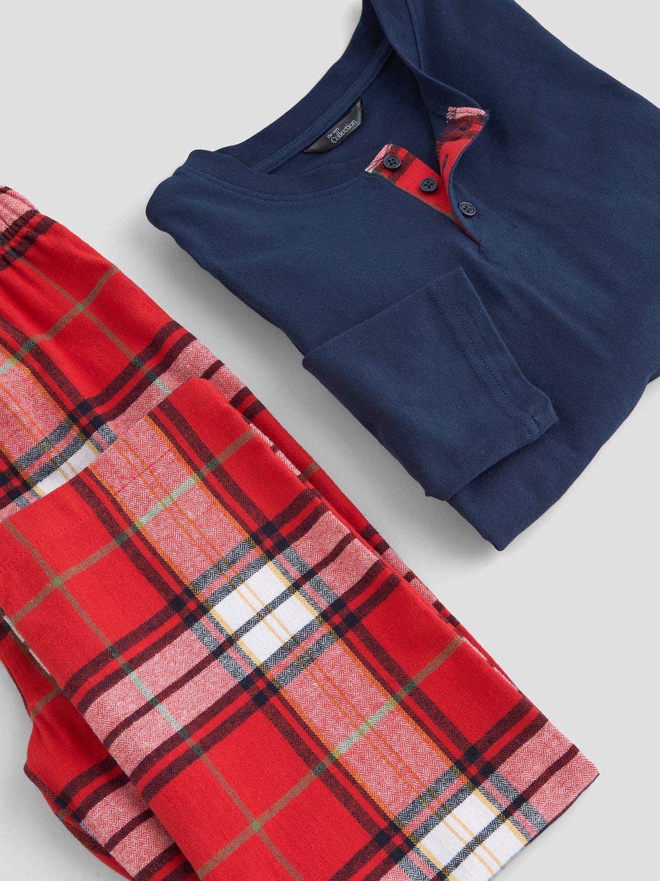 Image 5 of 5 of The Very Collection Boys Family Christmas Henley Top Woven Check Bottom Pyjama (9 months - 12 years) - Navy