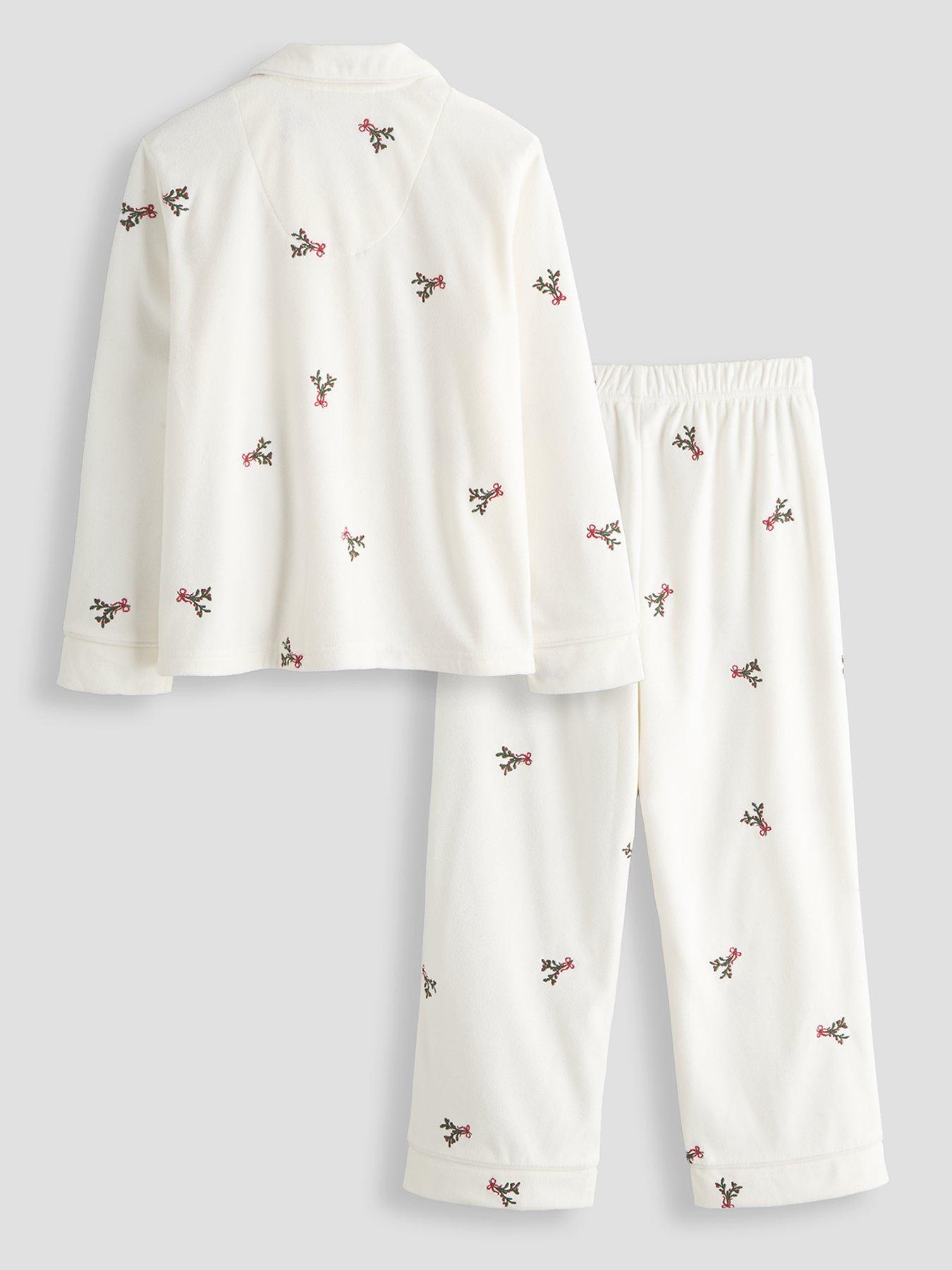 Image 3 of 6 of The Very Collection Girls Family Christmas Embroidered Mistletoe Revere Fleece Set - Cream