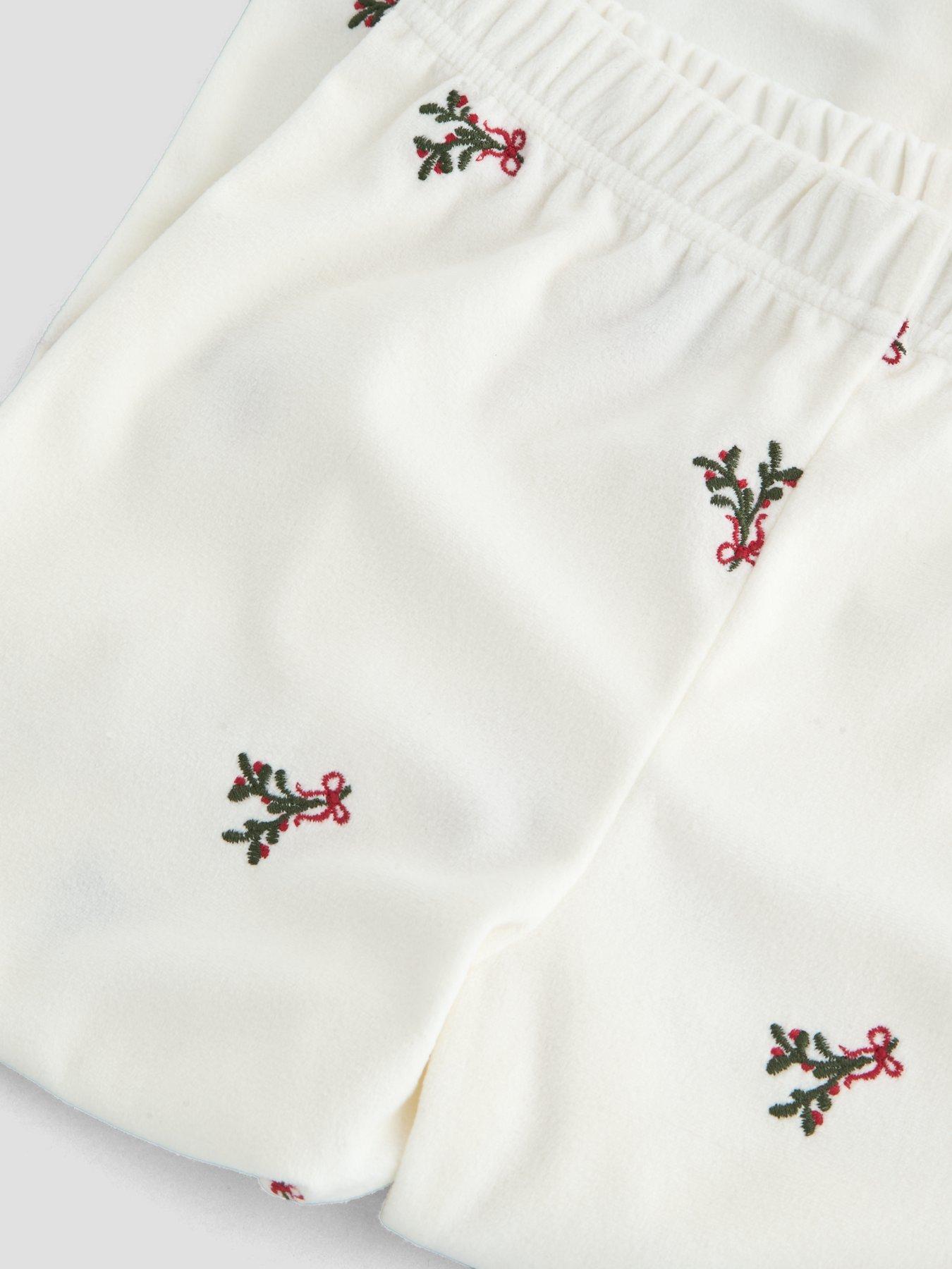 Image 5 of 6 of The Very Collection Girls Family Christmas Embroidered Mistletoe Revere Fleece Set - Cream