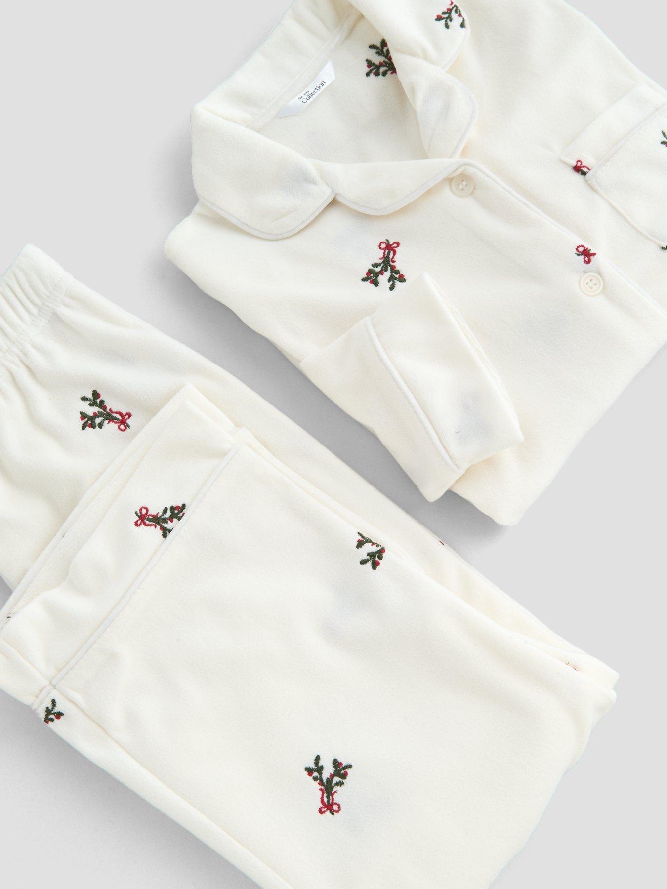 Image 6 of 6 of The Very Collection Girls Family Christmas Embroidered Mistletoe Revere Fleece Set - Cream