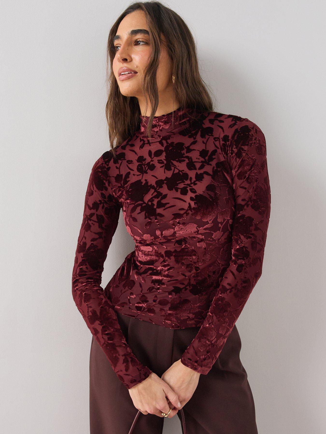 Image 1 of 7 of The Very Collection Flocked Funnel Long Sleeve Top