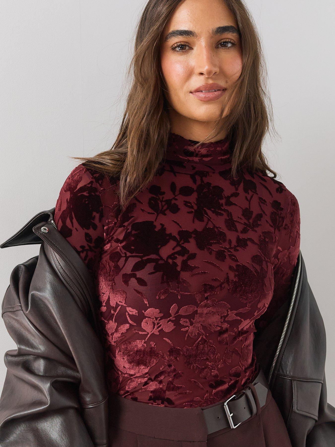 Image 4 of 7 of The Very Collection Flocked Funnel Long Sleeve Top