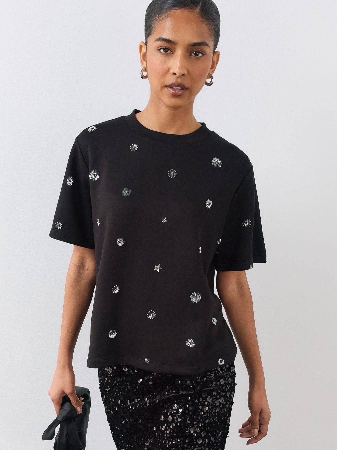 Image 1 of 6 of The Very Collection Embellished Short Sleeve Tee