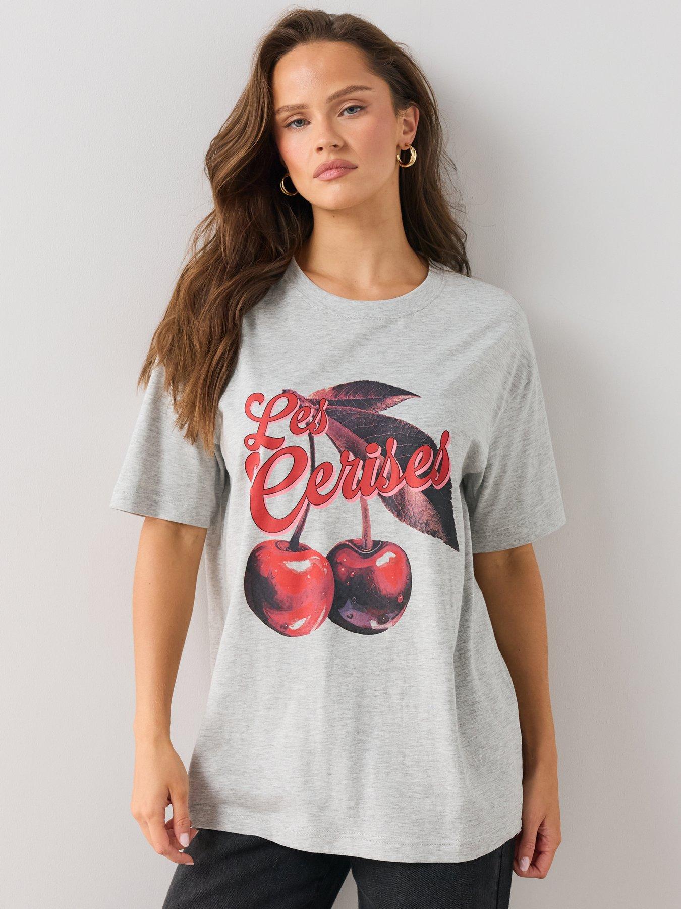 The Very Collection Cherry Graphic Crew Oversized Tee